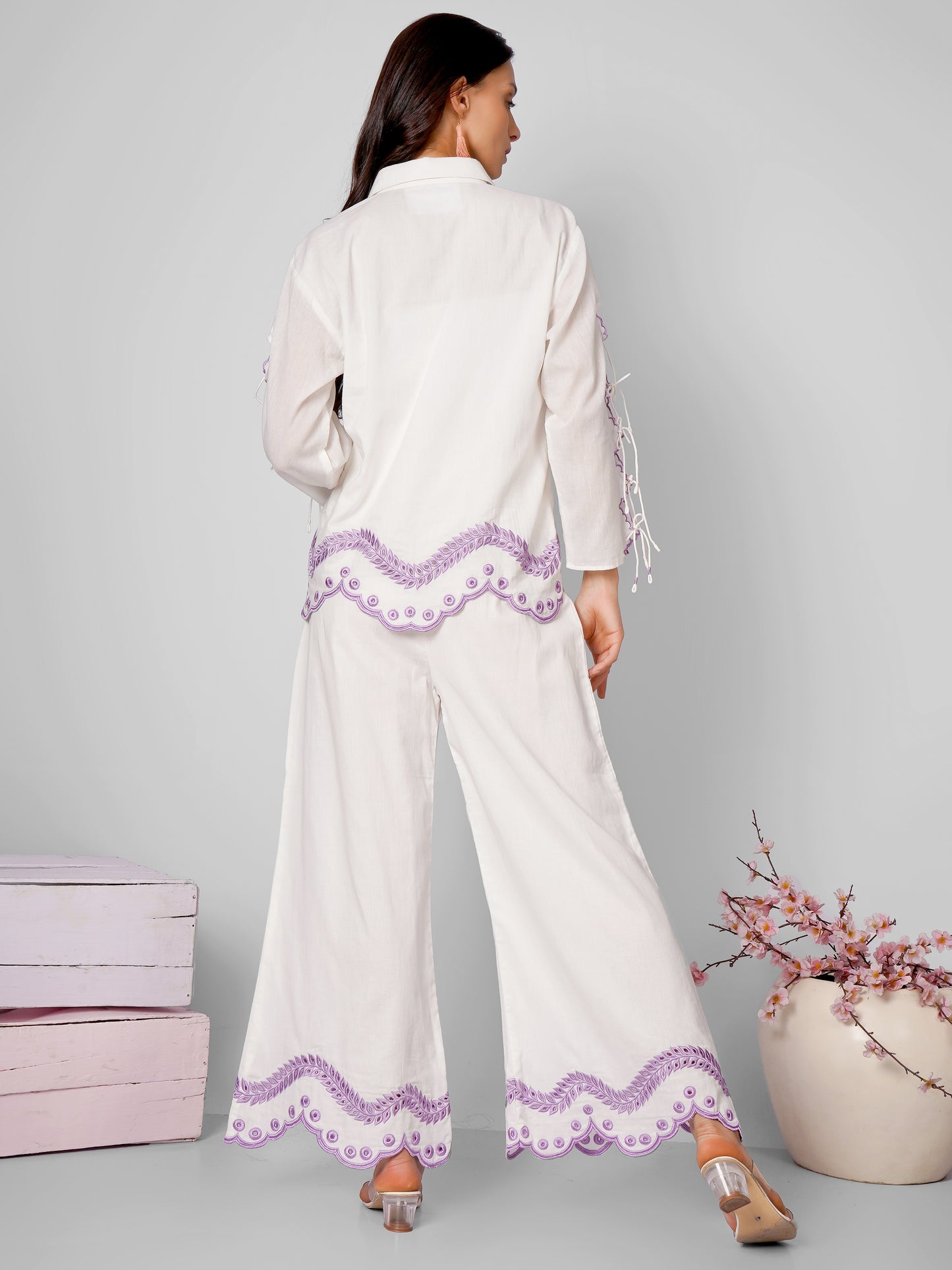 White Lilac Cut Work Co-Ord Set