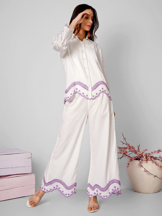 White Lilac Cut Work Co-Ord Set