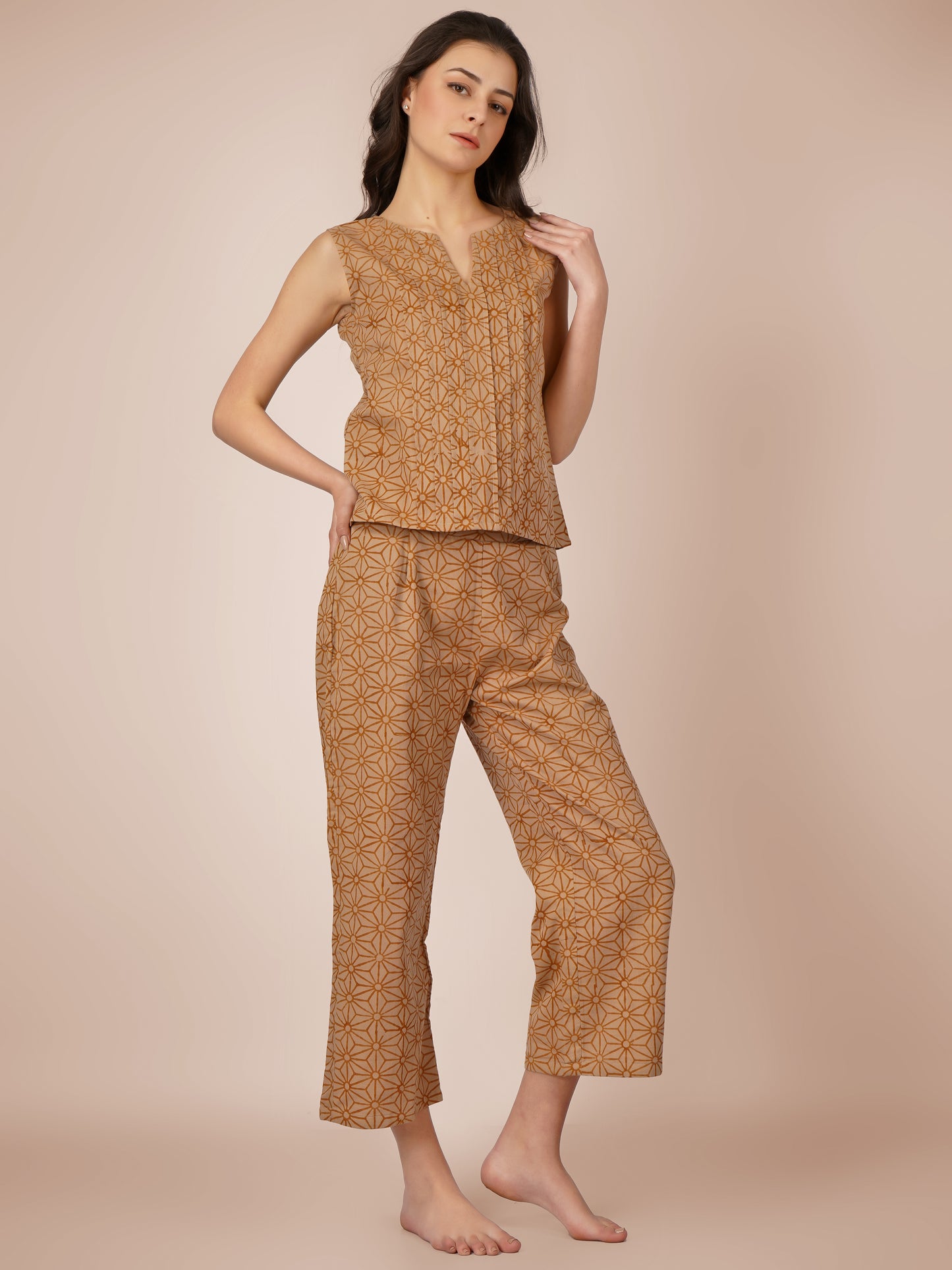 Brown Pintucks Co-Ord Set