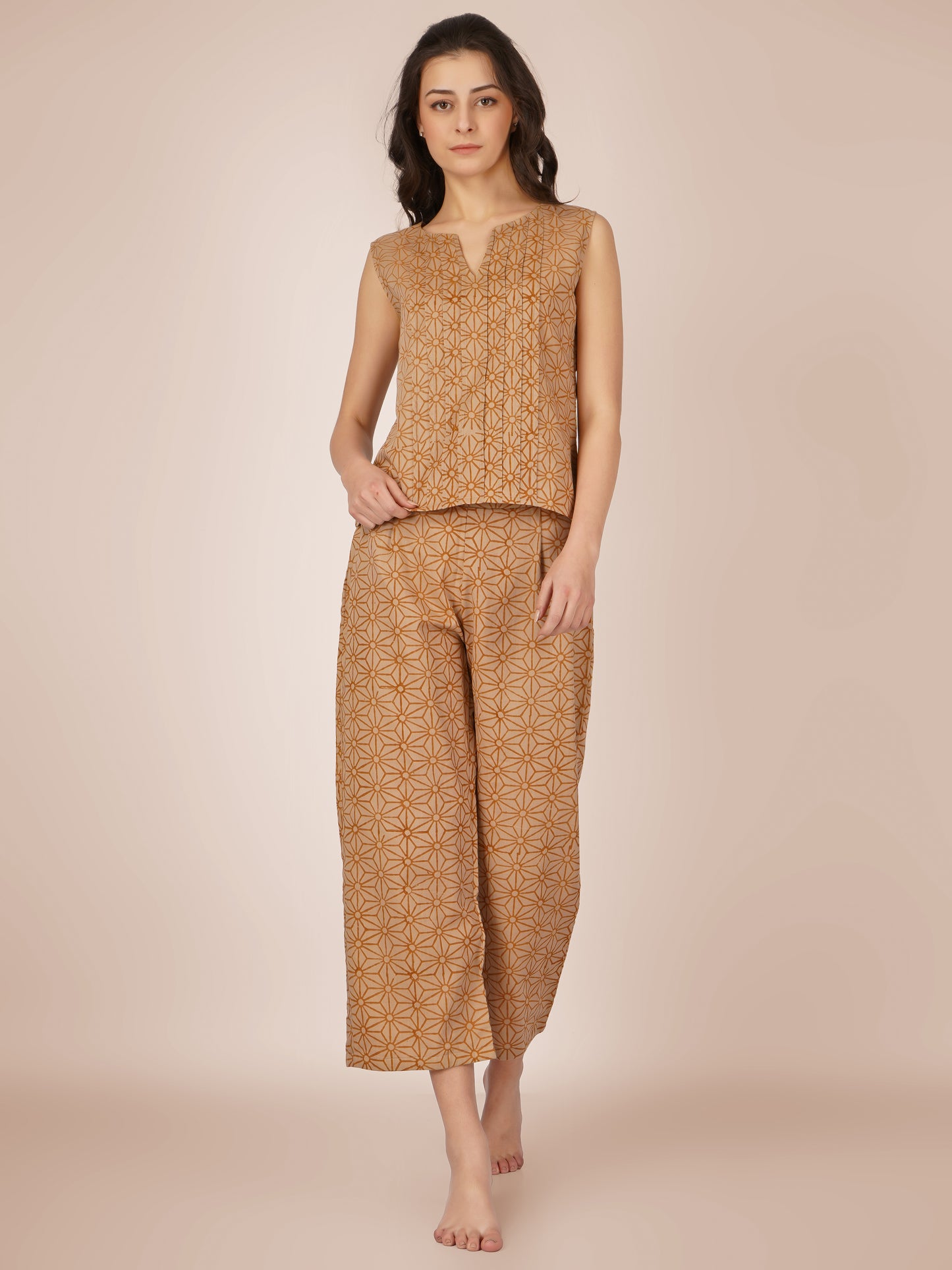 Brown Pintucks Co-Ord Set