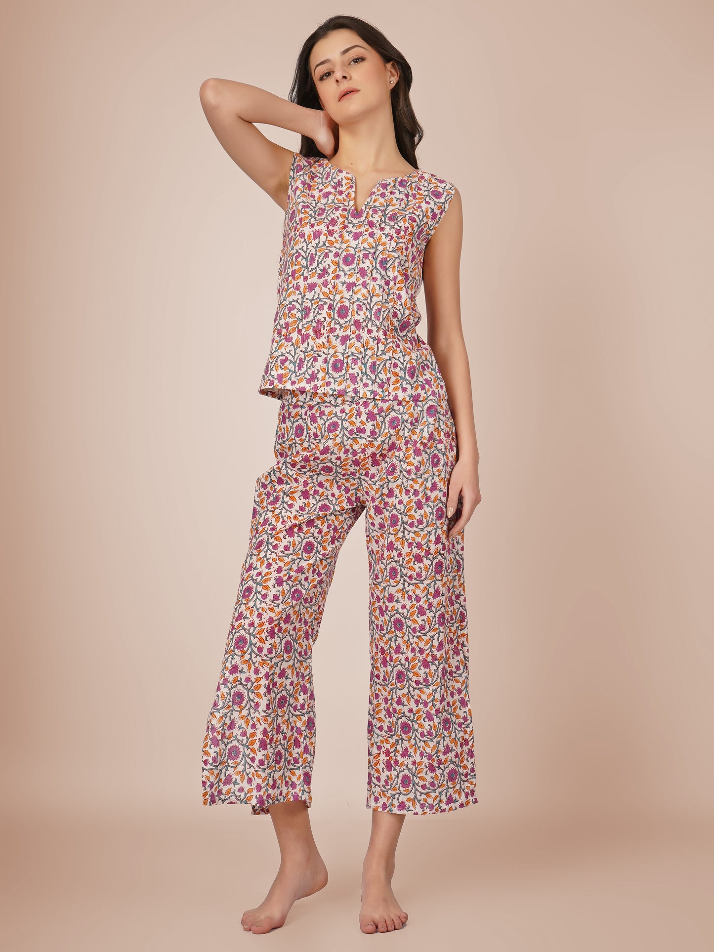 Violet Printed Pintucks Co-ord Set