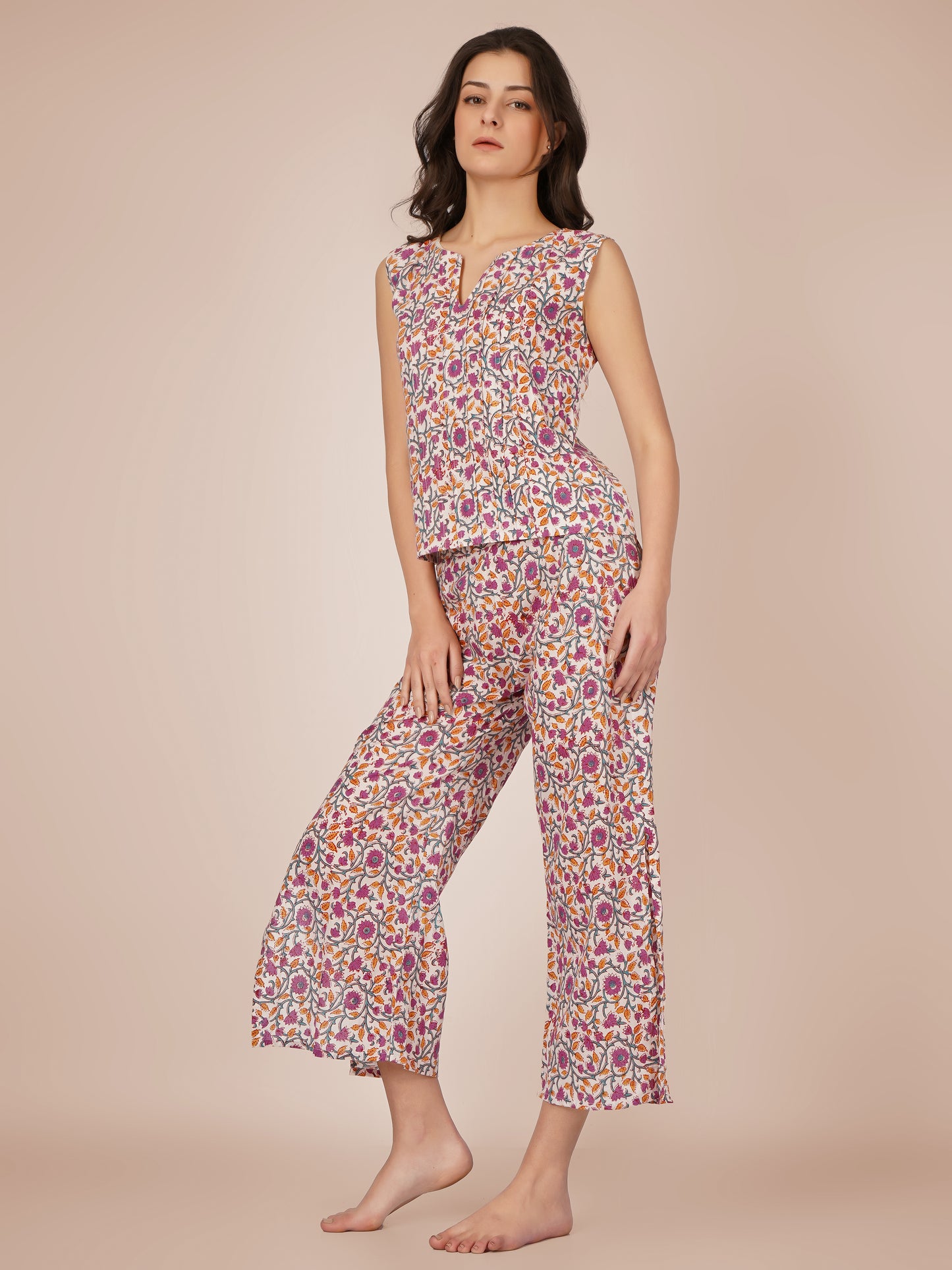 Violet Printed Pintucks Co-ord Set