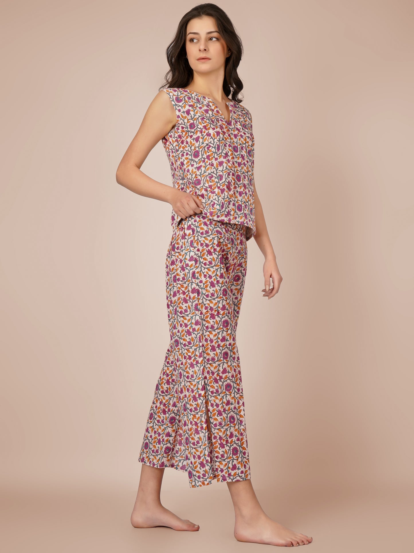 Violet Printed Pintucks Co-ord Set