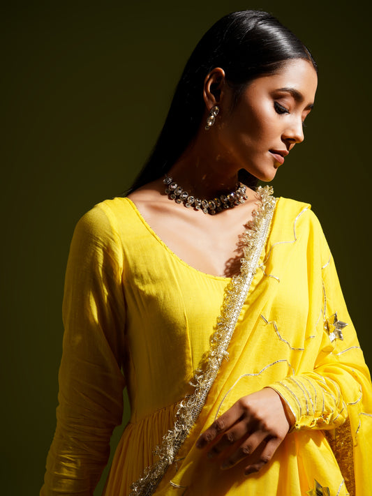 Yellow Anarkali - Gotta Dupatta