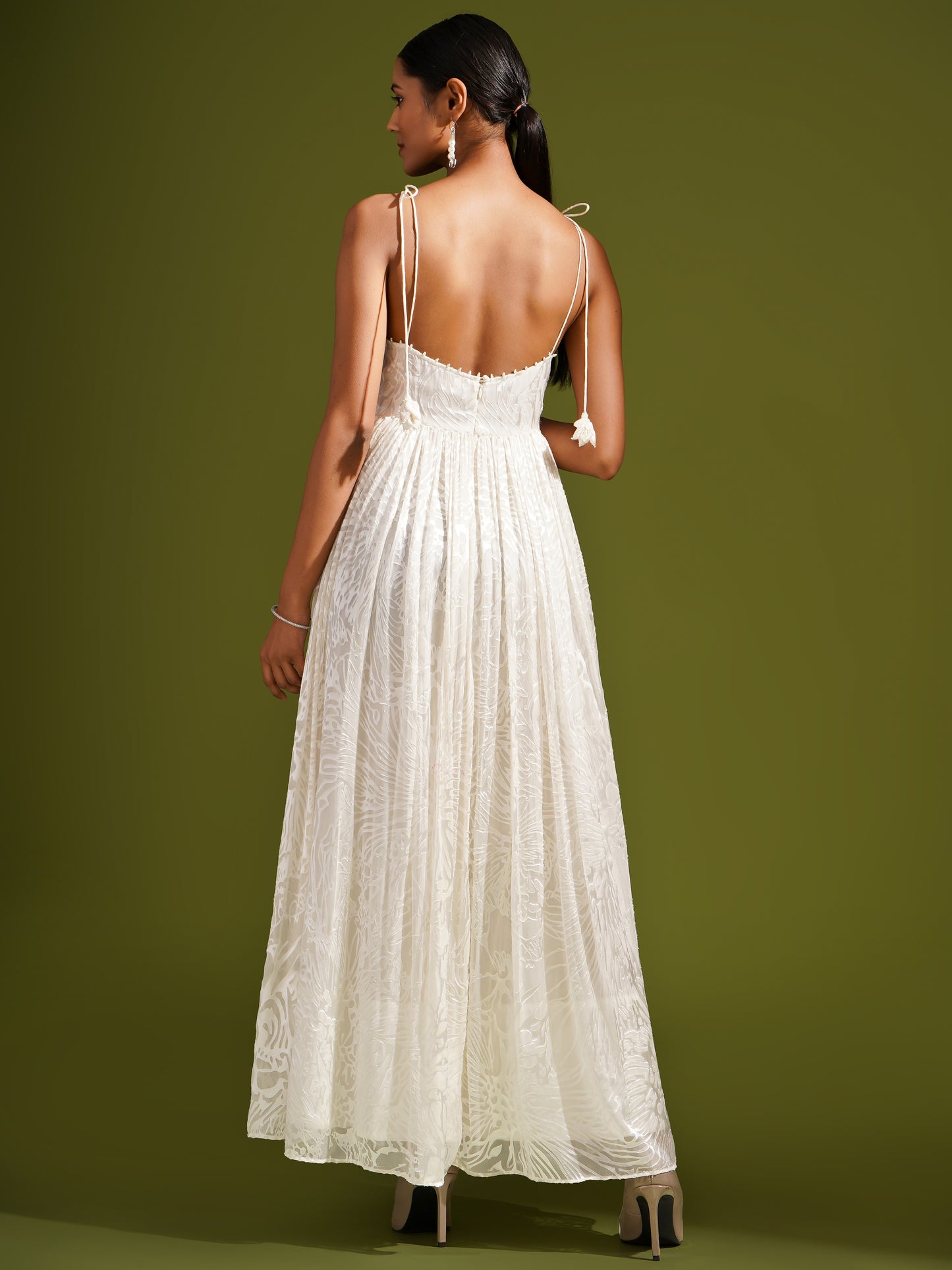 Off-White Strappy Deep Back Anarkali