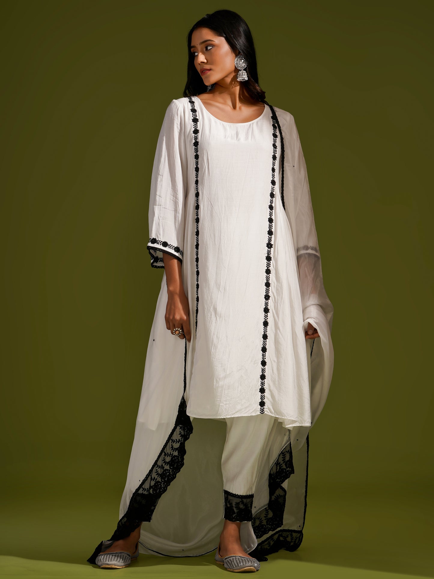 White Silk Short Kurta Shalwar Set