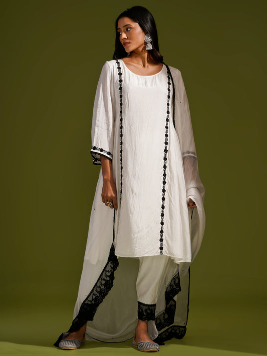 White Silk Short Kurta Shalwar Set