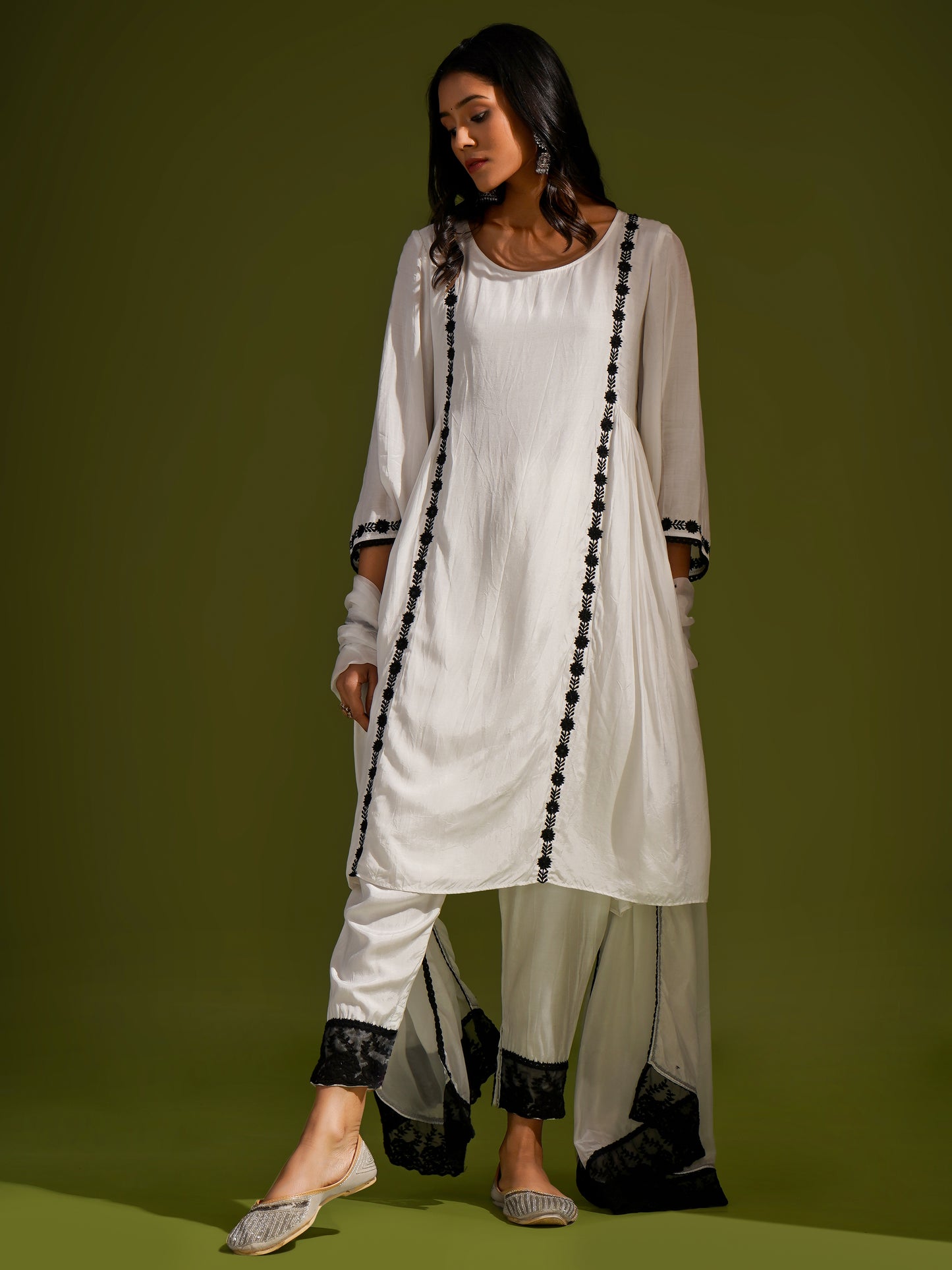 White Silk Short Kurta Shalwar Set