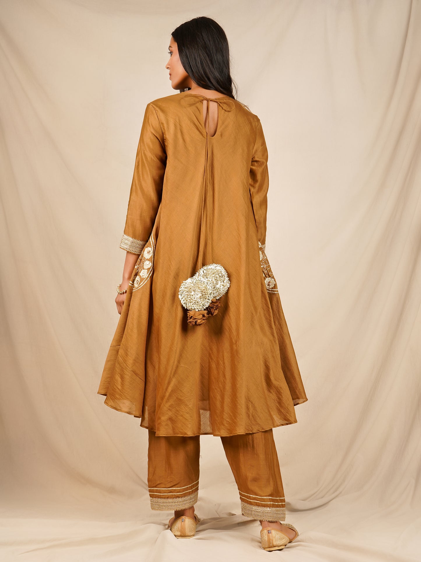 Pocket Embroidered Anarkali - Brown