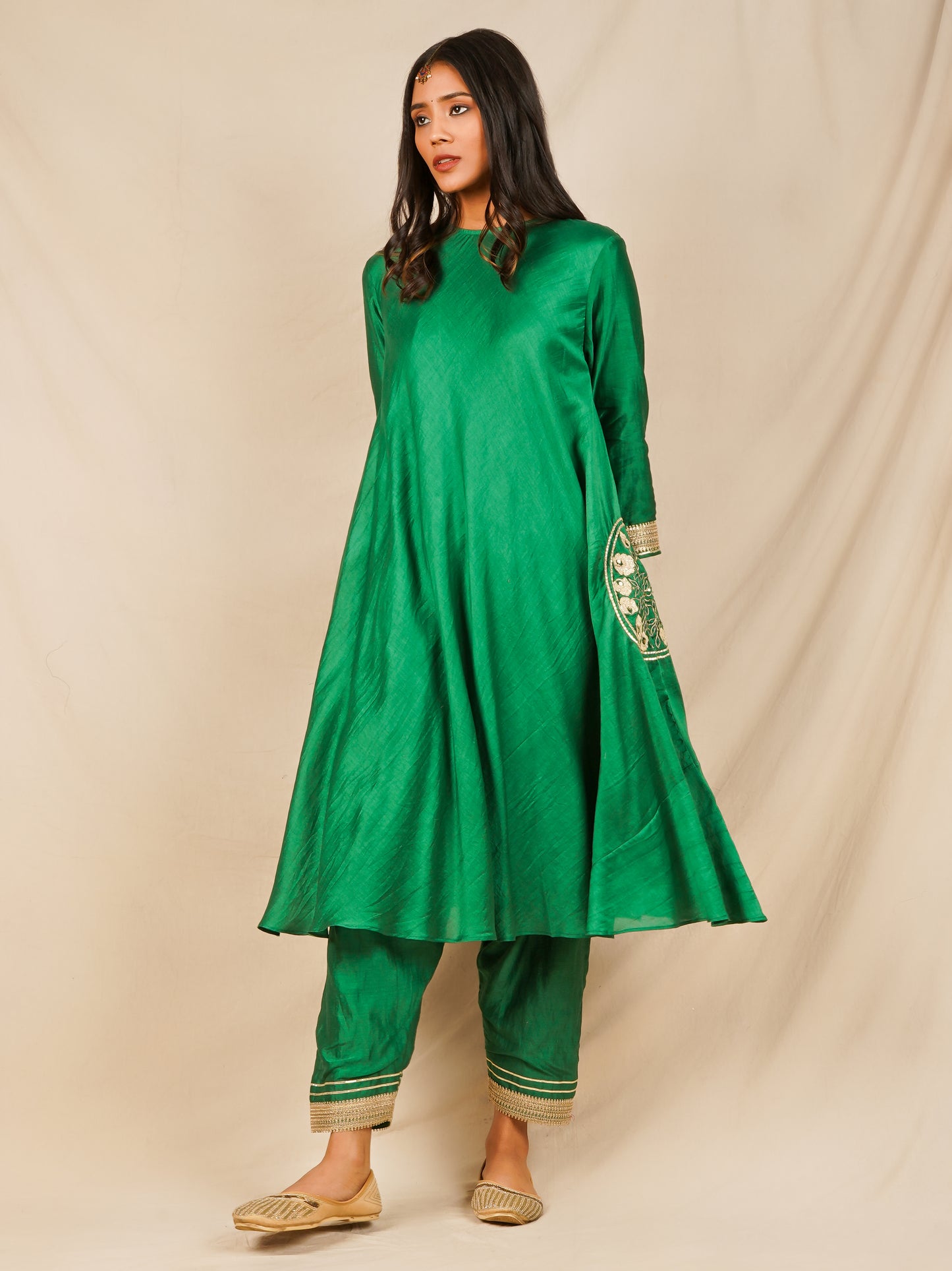 Pocket Embroidered Anarkali - Green