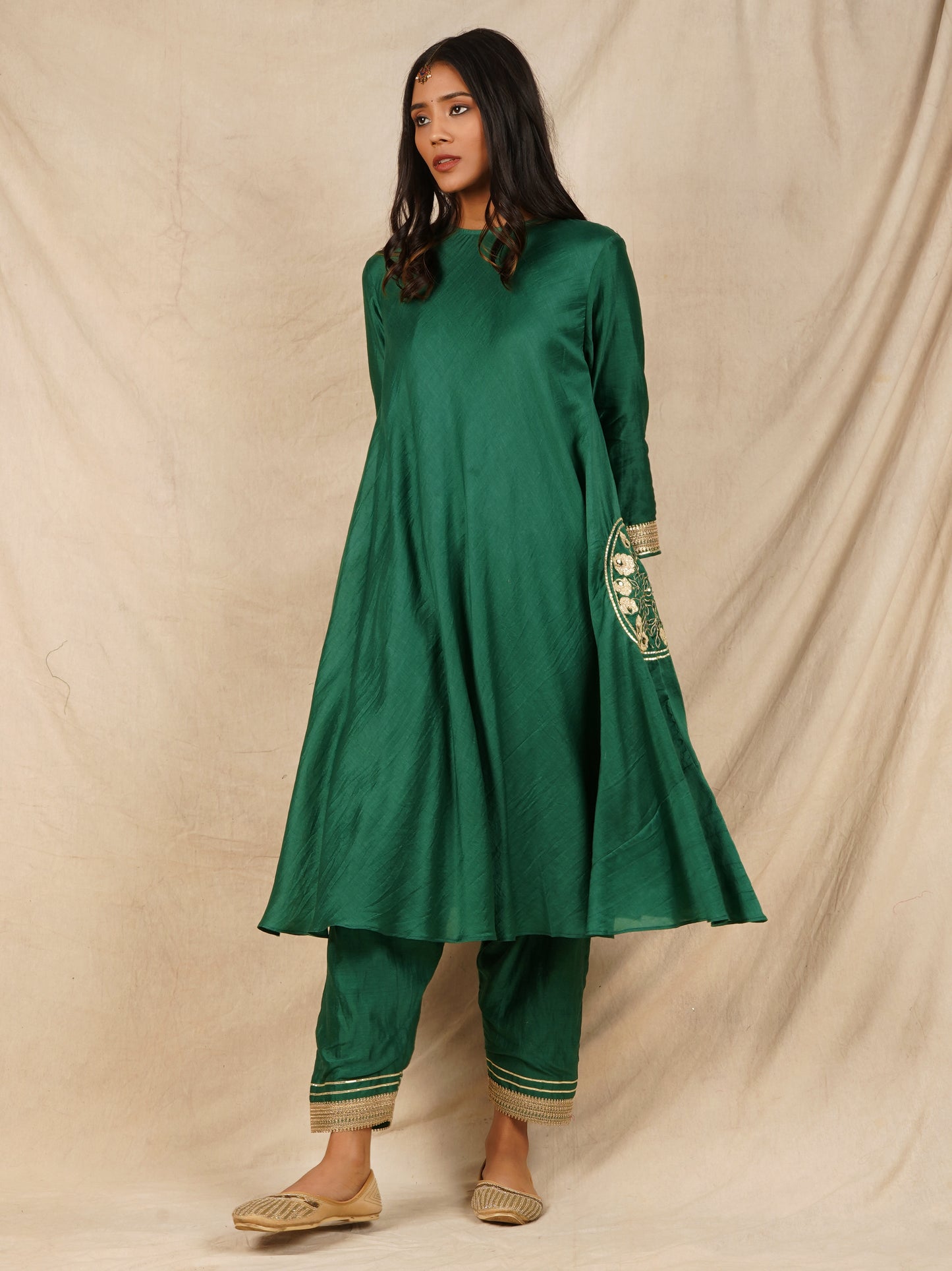 Pocket Embroidered Anarkali - Green