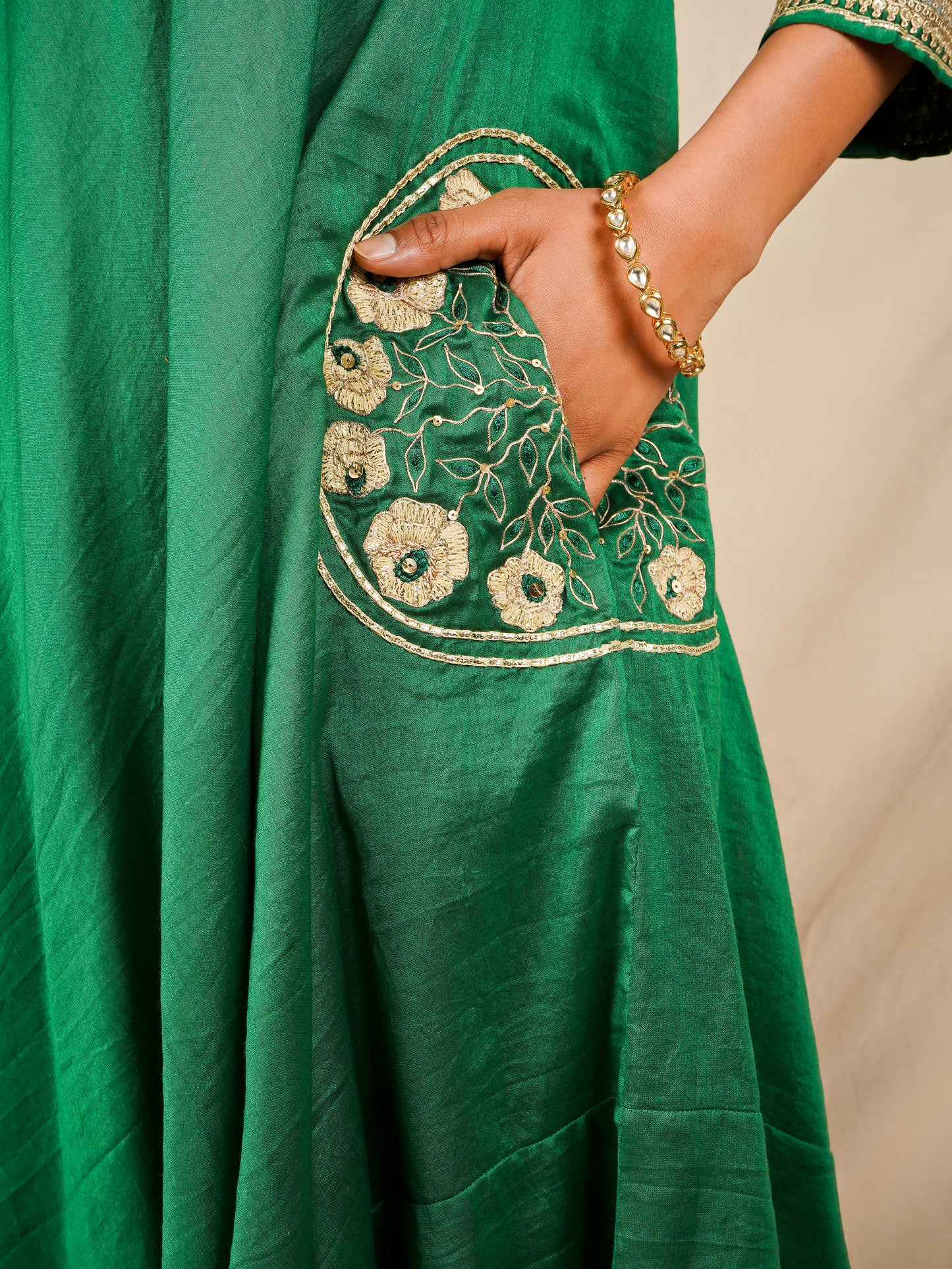 Pocket Embroidered Anarkali - Green