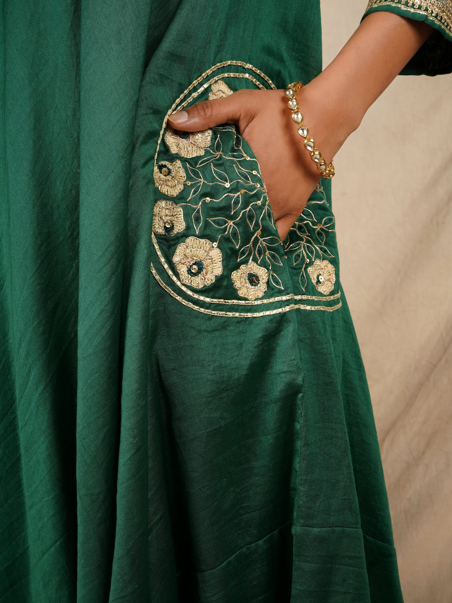 Pocket Embroidered Anarkali - Green