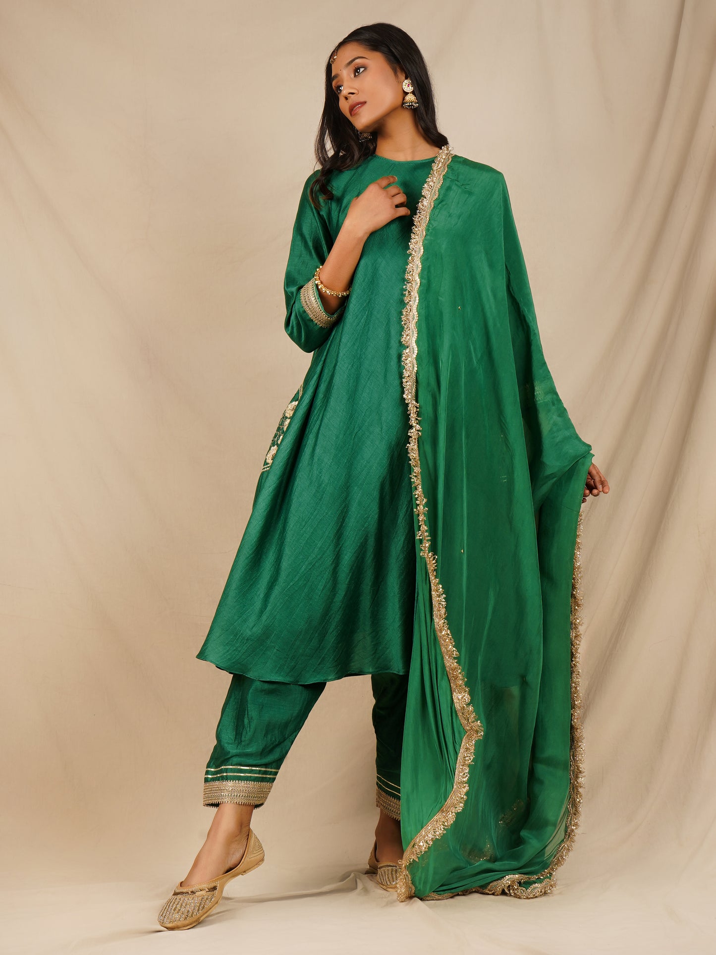 Pocket Embroidered Anarkali - Green