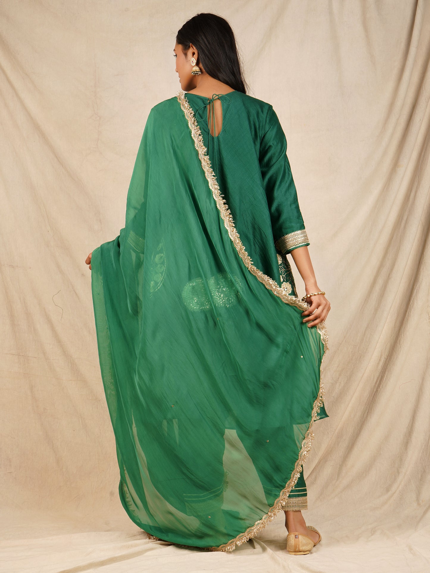 Pocket Embroidered Anarkali - Green