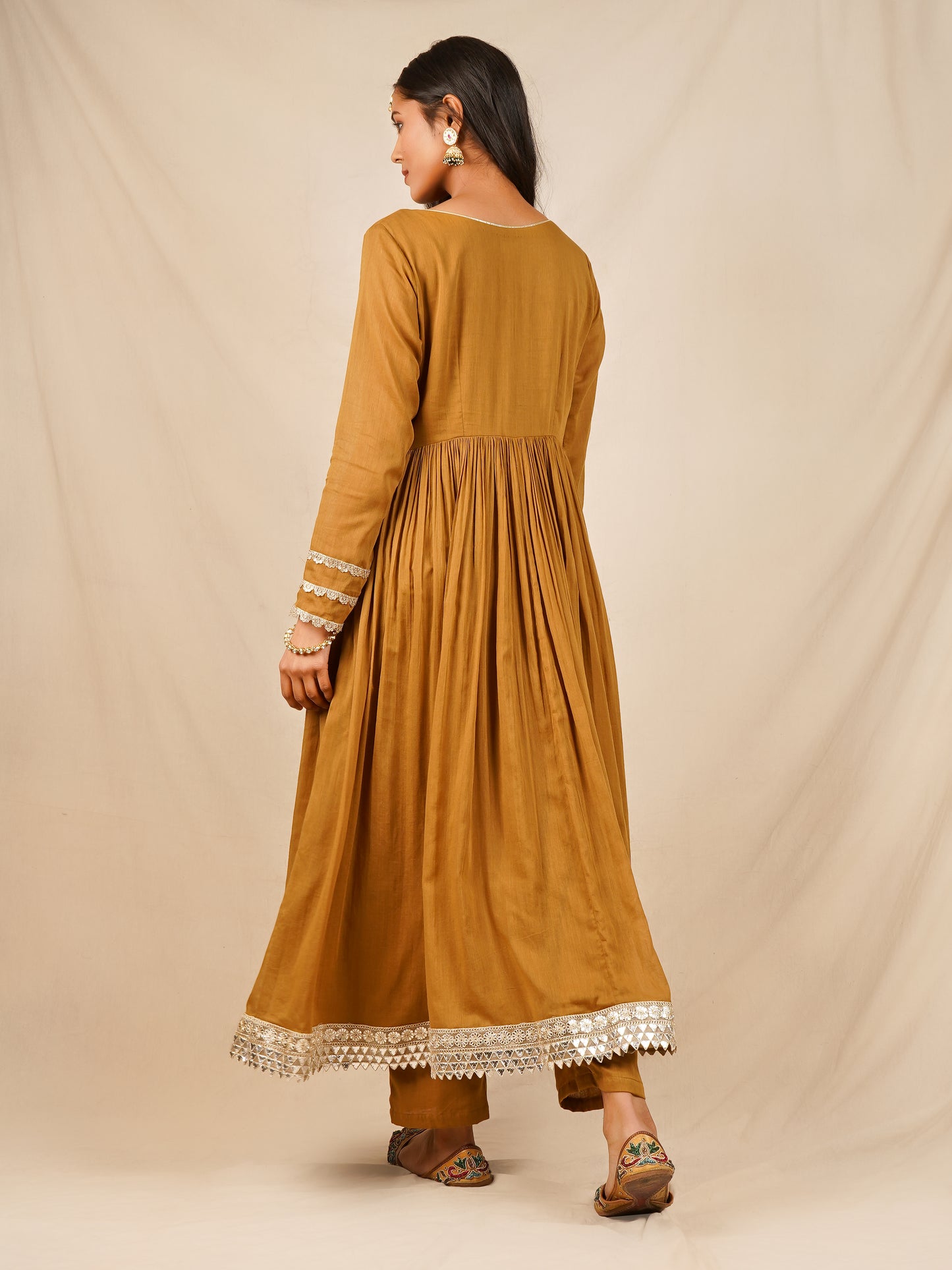 Brown Embroidered Body Anarkali