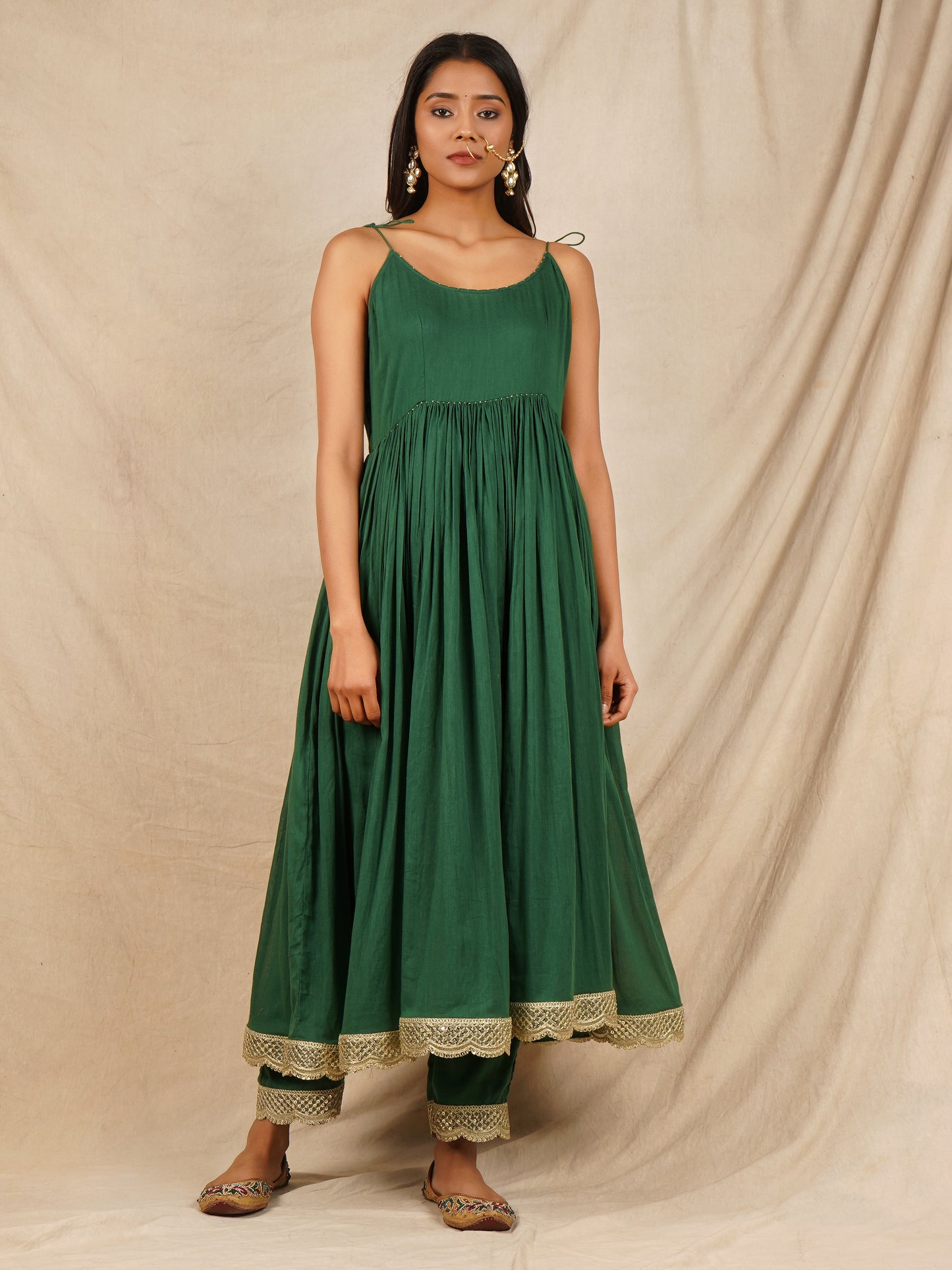 Green Strappy Anarkali Suit Set - Gotta Dupatta