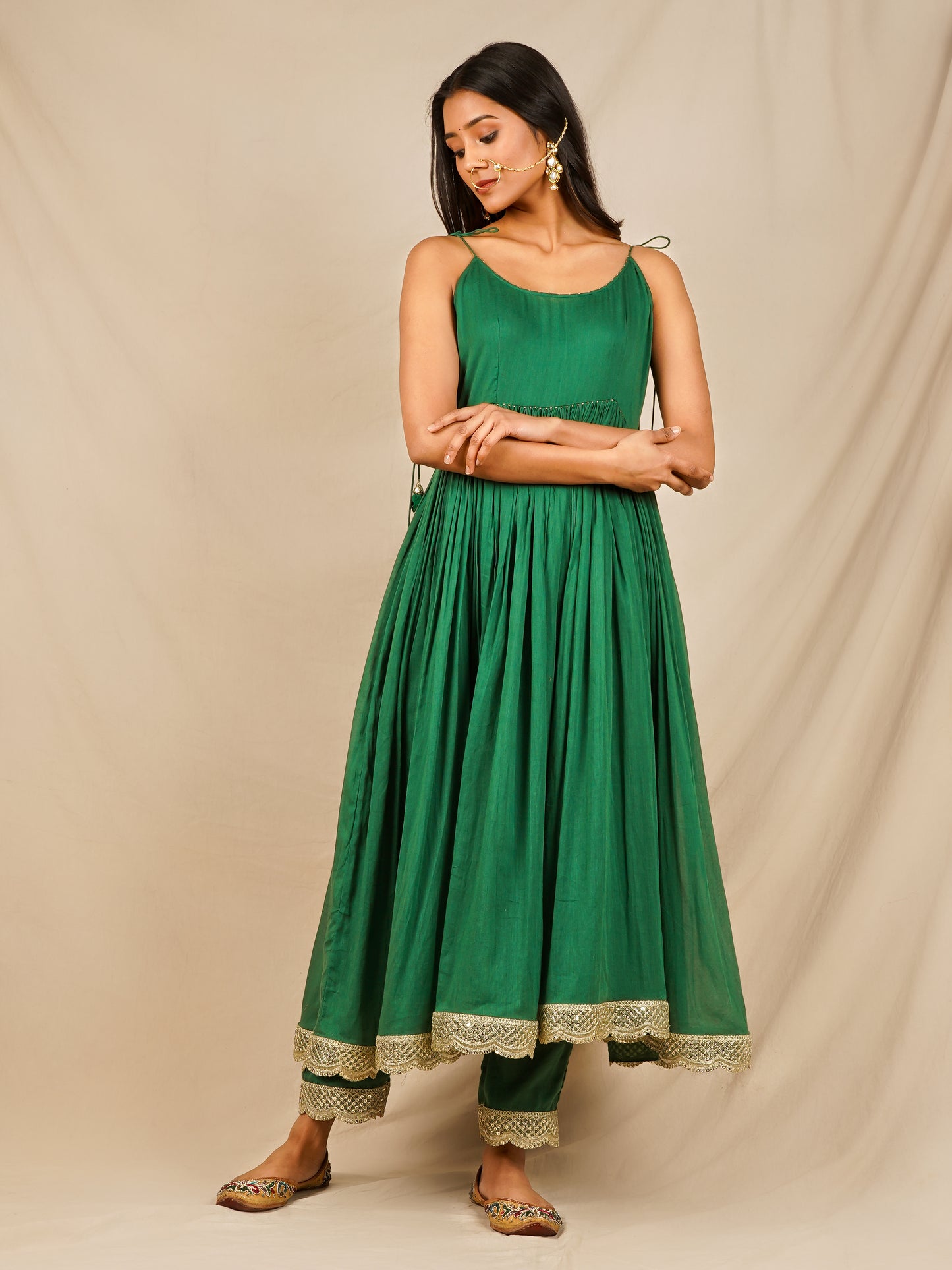 Green Strappy Anarkali Suit Set - Gotta Dupatta