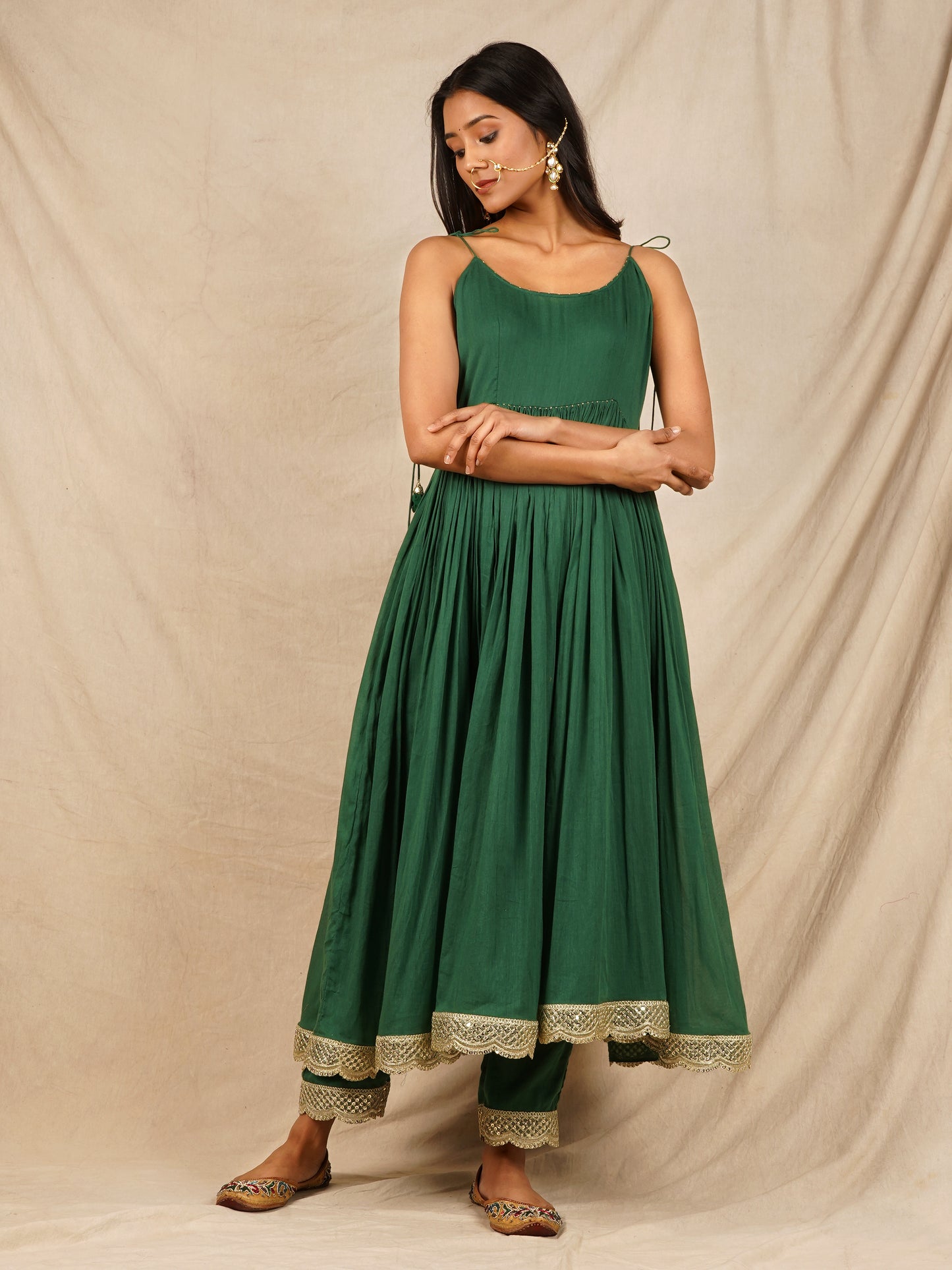 Green Strappy Anarkali Suit Set - Gotta Dupatta