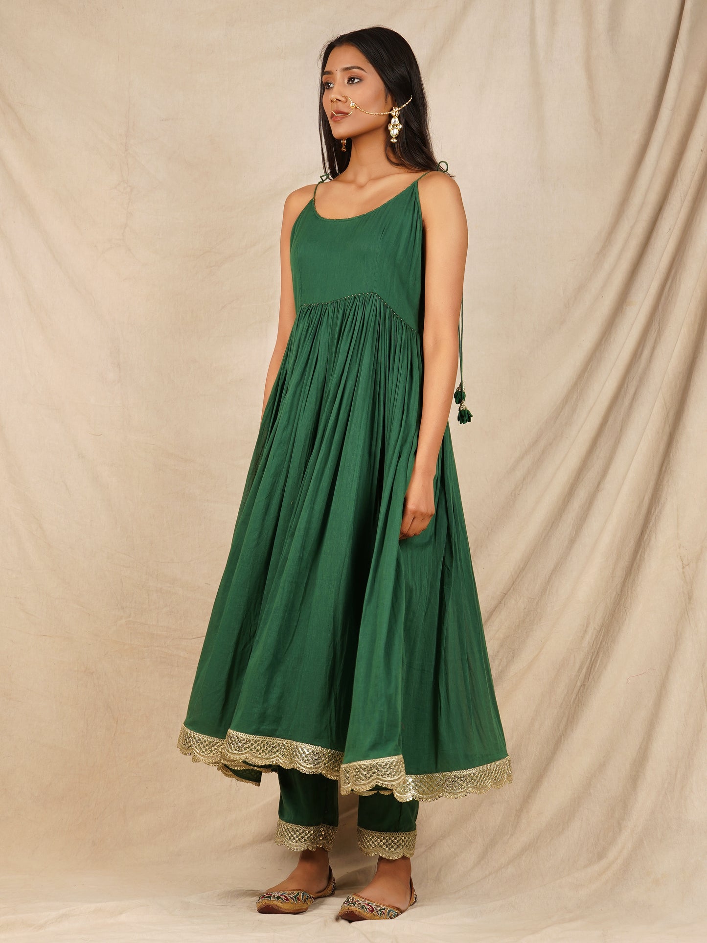 Green Strappy Anarkali Suit Set - Gotta Dupatta