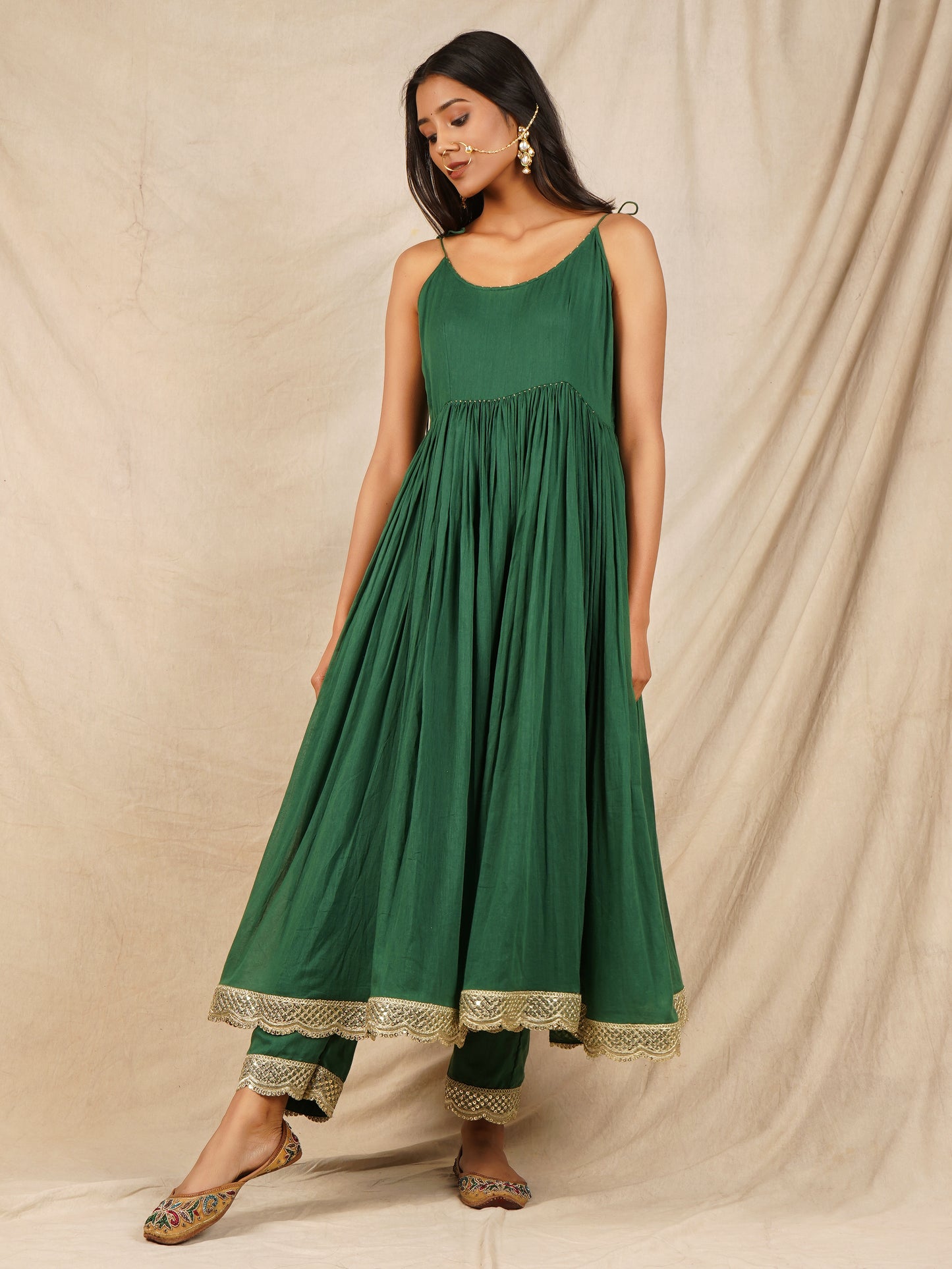 Green Strappy Anarkali Suit Set - Gotta Dupatta