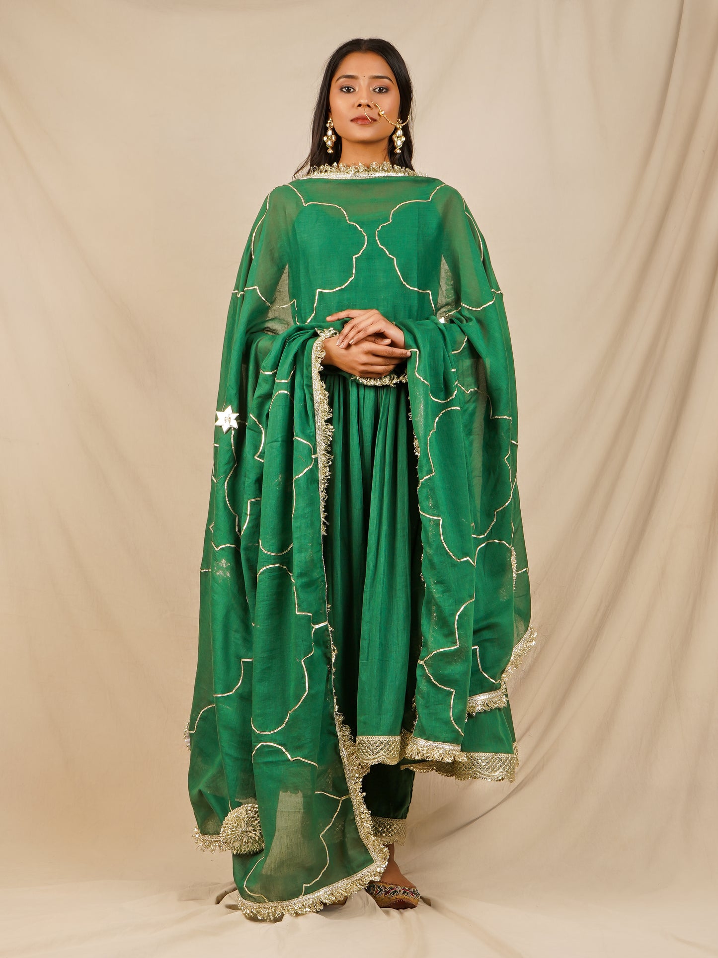 Green Strappy Anarkali Suit Set - Gotta Dupatta