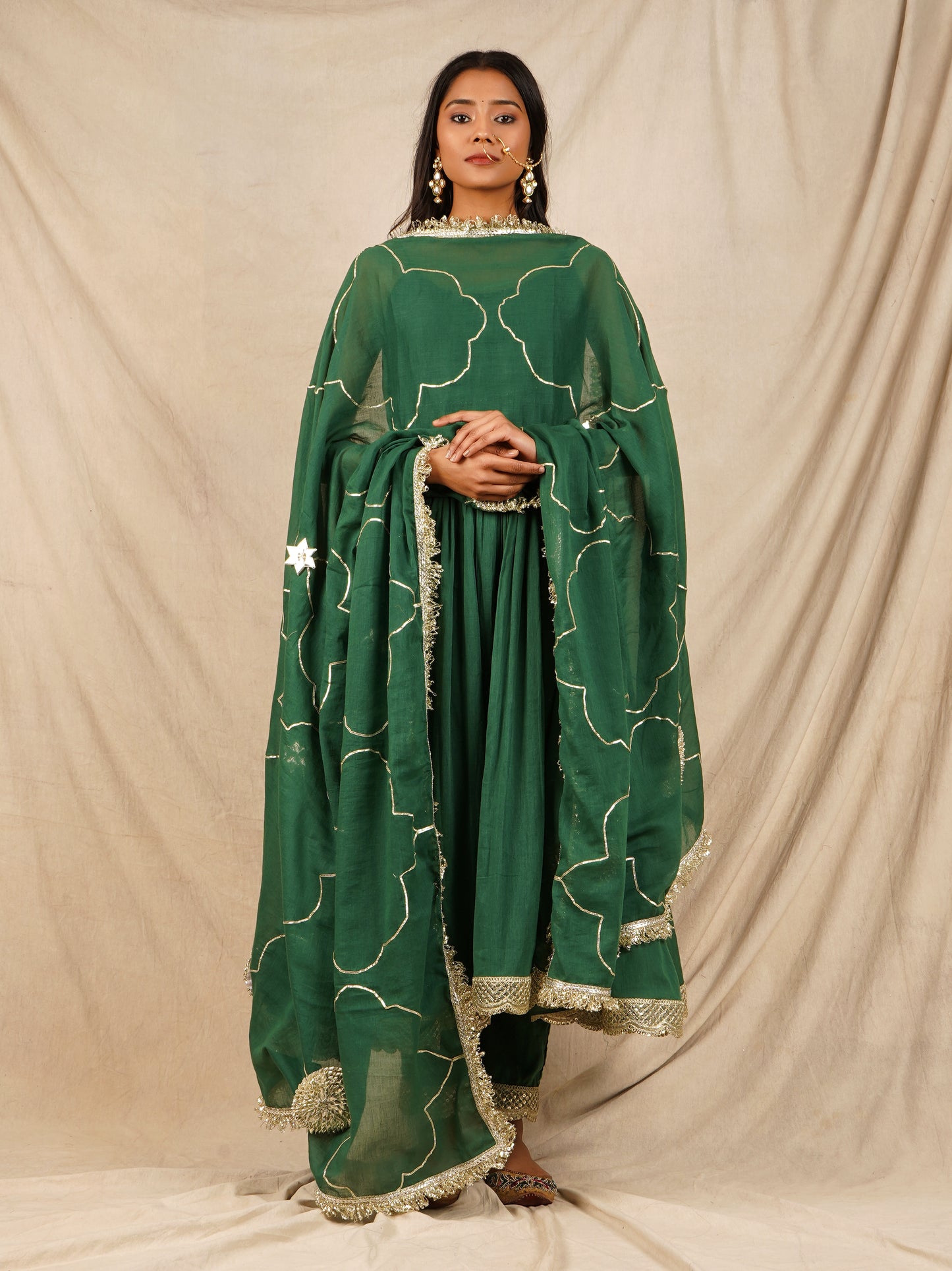 Green Strappy Anarkali Suit Set - Gotta Dupatta