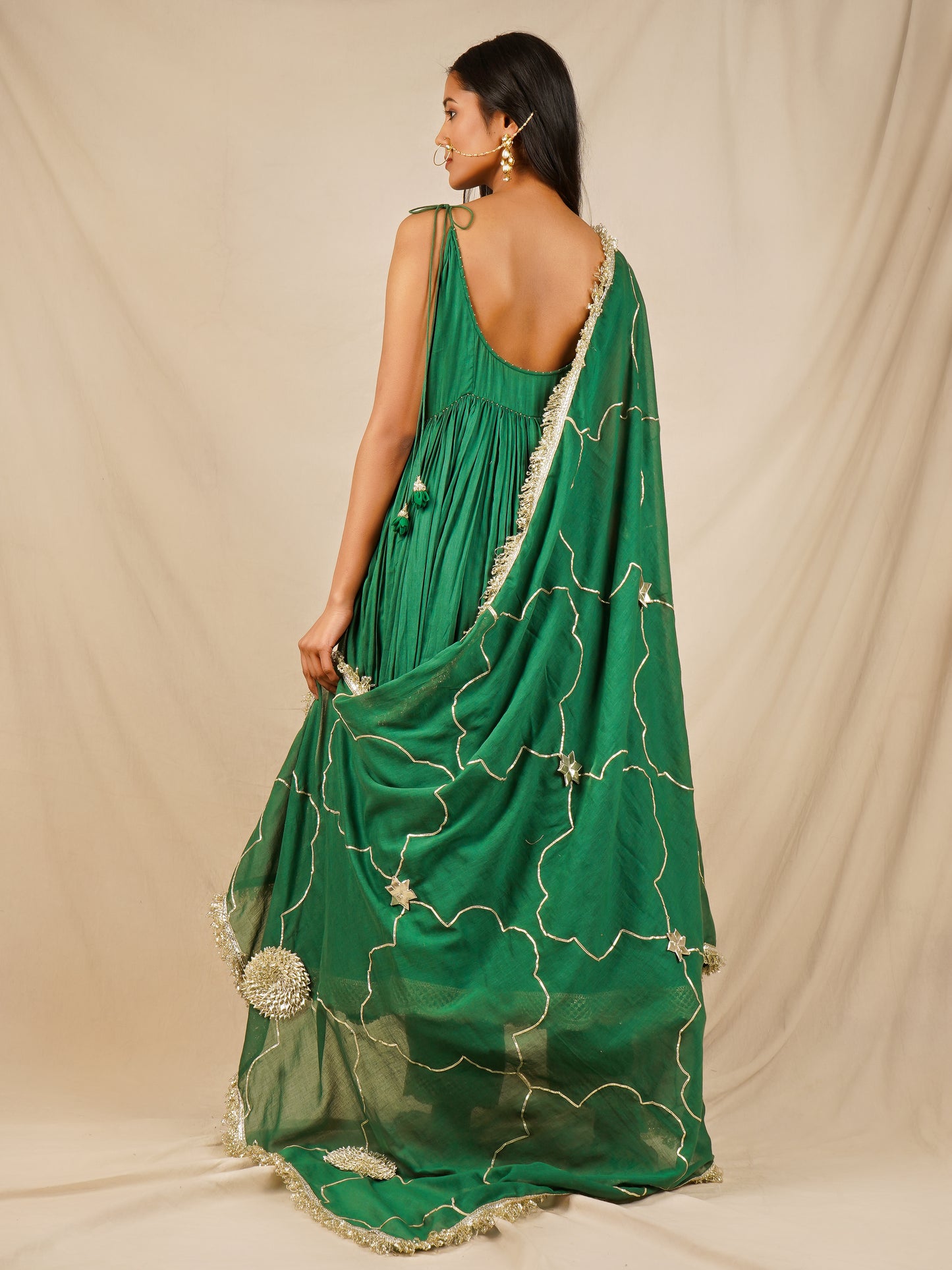 Green Strappy Anarkali Suit Set - Gotta Dupatta