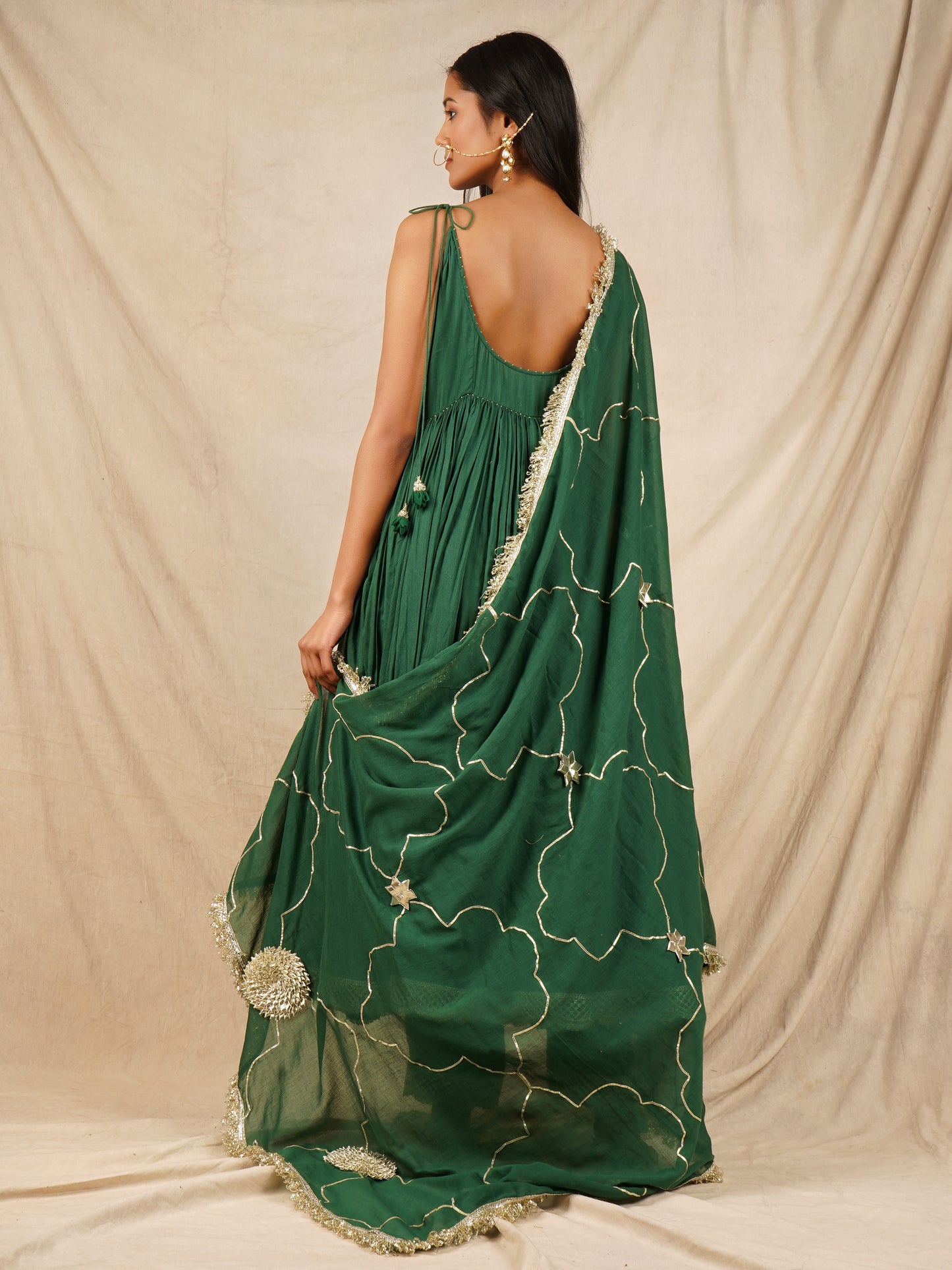 Green Strappy Anarkali Suit Set - Gotta Dupatta