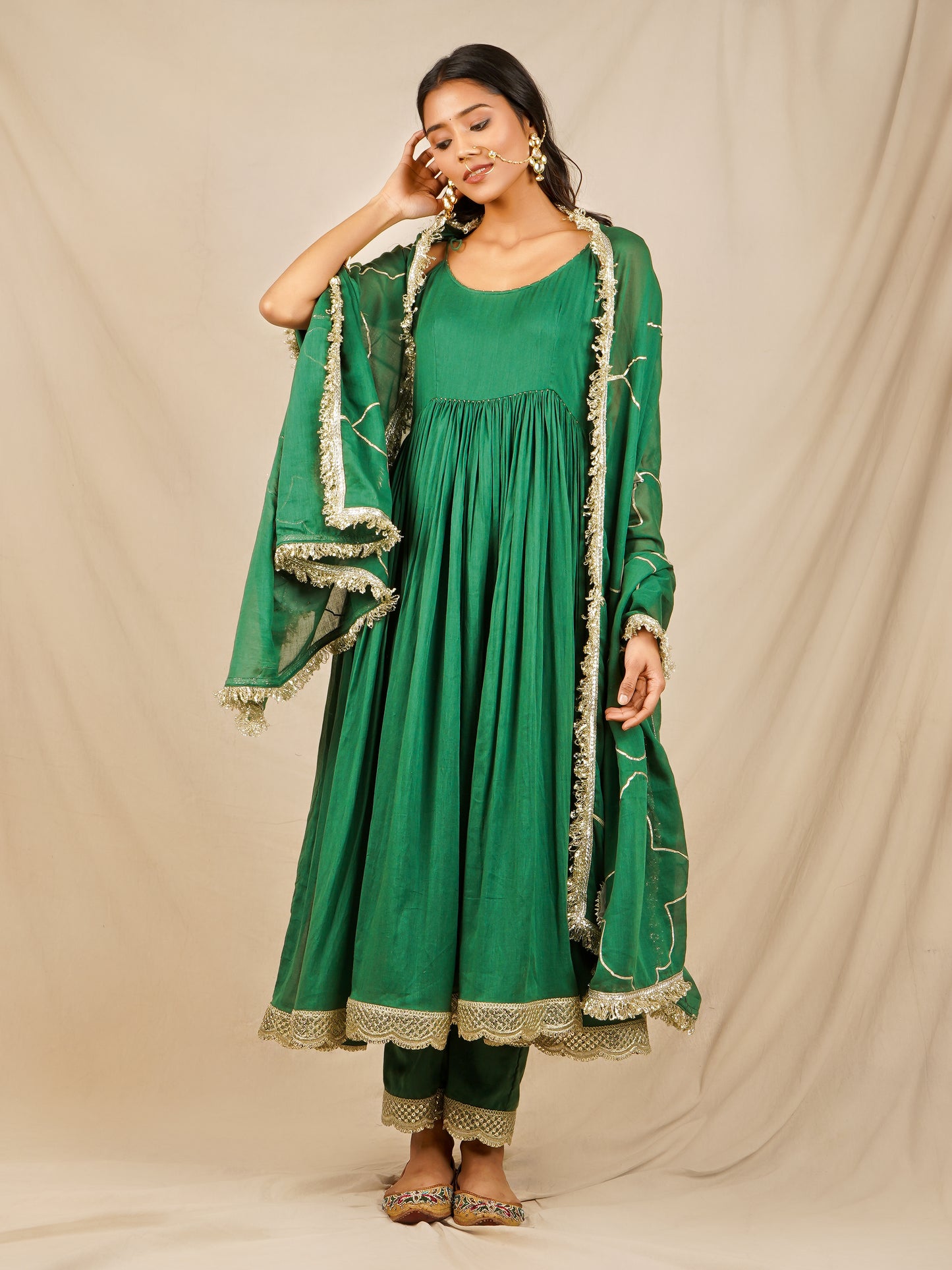 Green Strappy Anarkali Suit Set - Gotta Dupatta