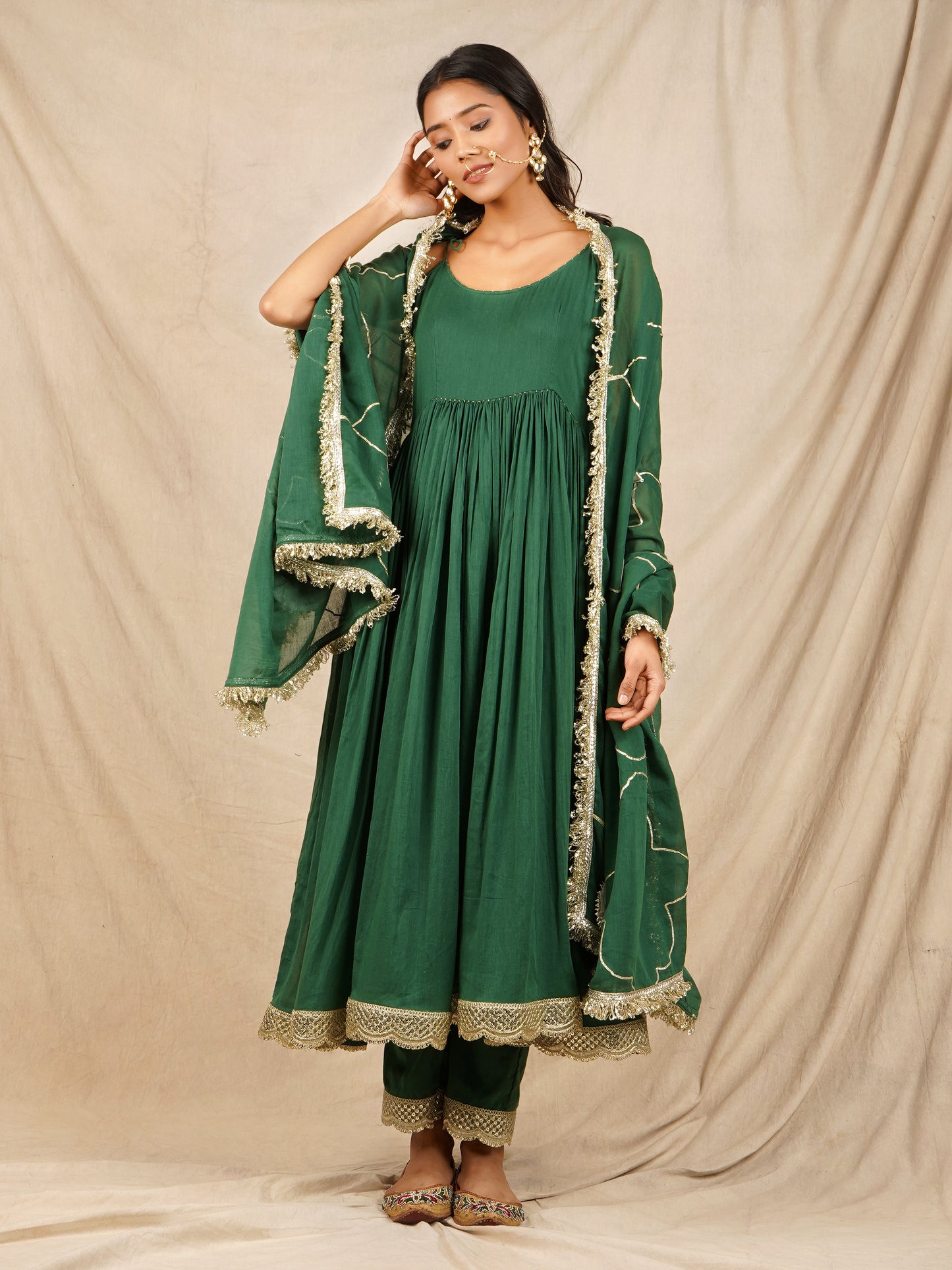 Green Strappy Anarkali Suit Set - Gotta Dupatta