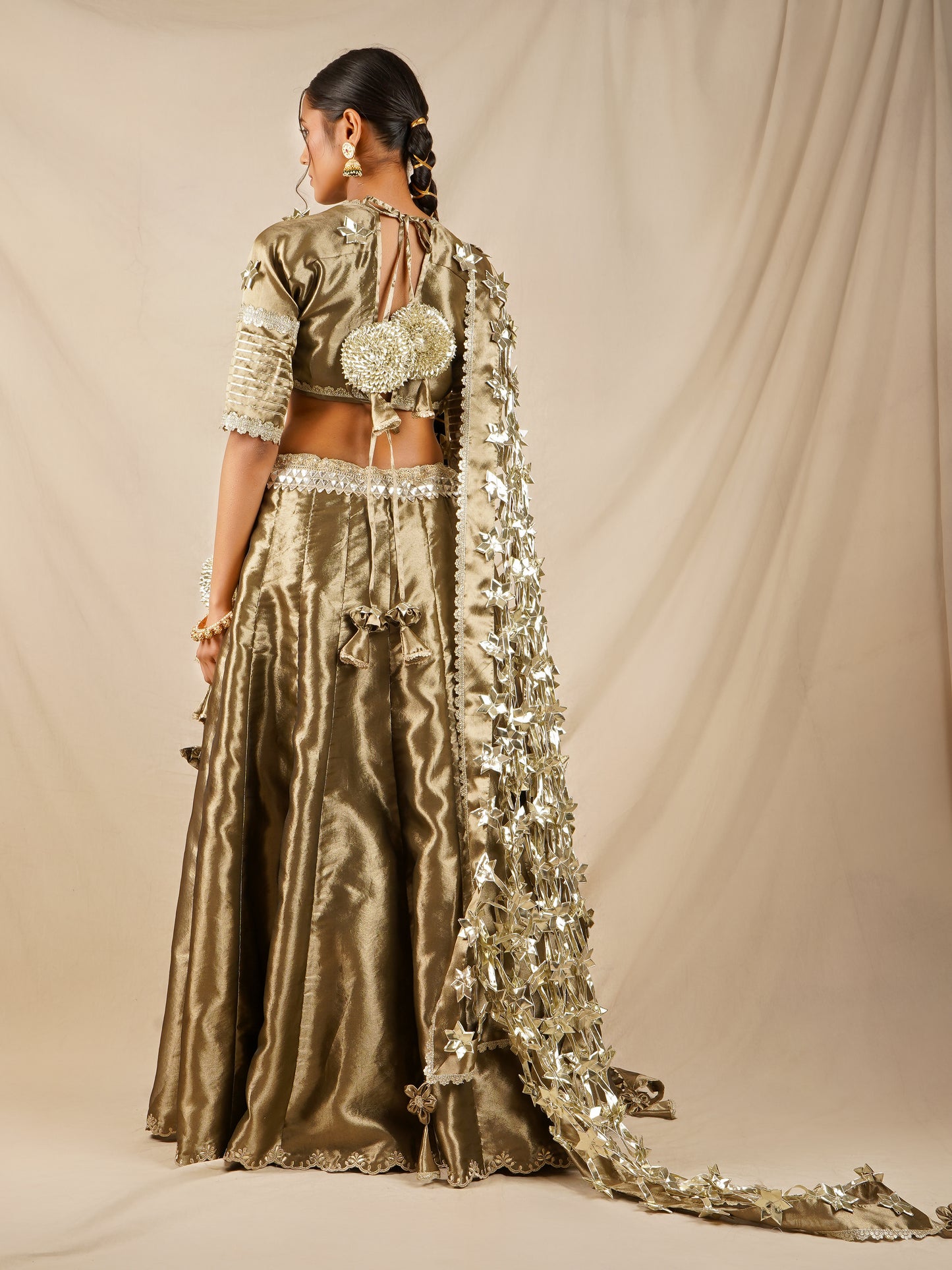 Olive Tissue Lehnga Set