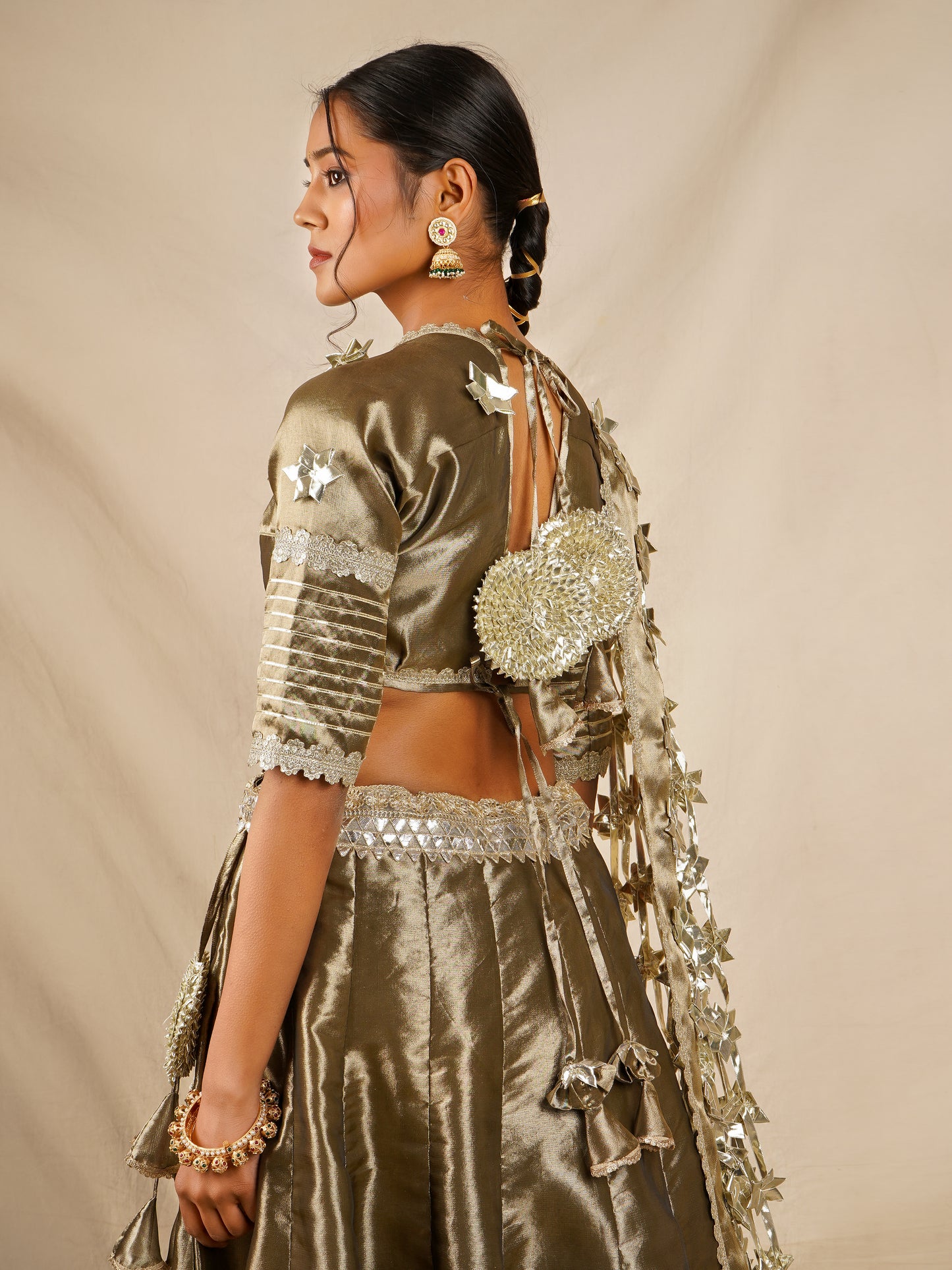 Olive Tissue Lehnga Set