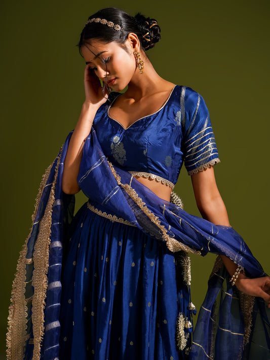 Royal Blue Banarsi Lehnga Set