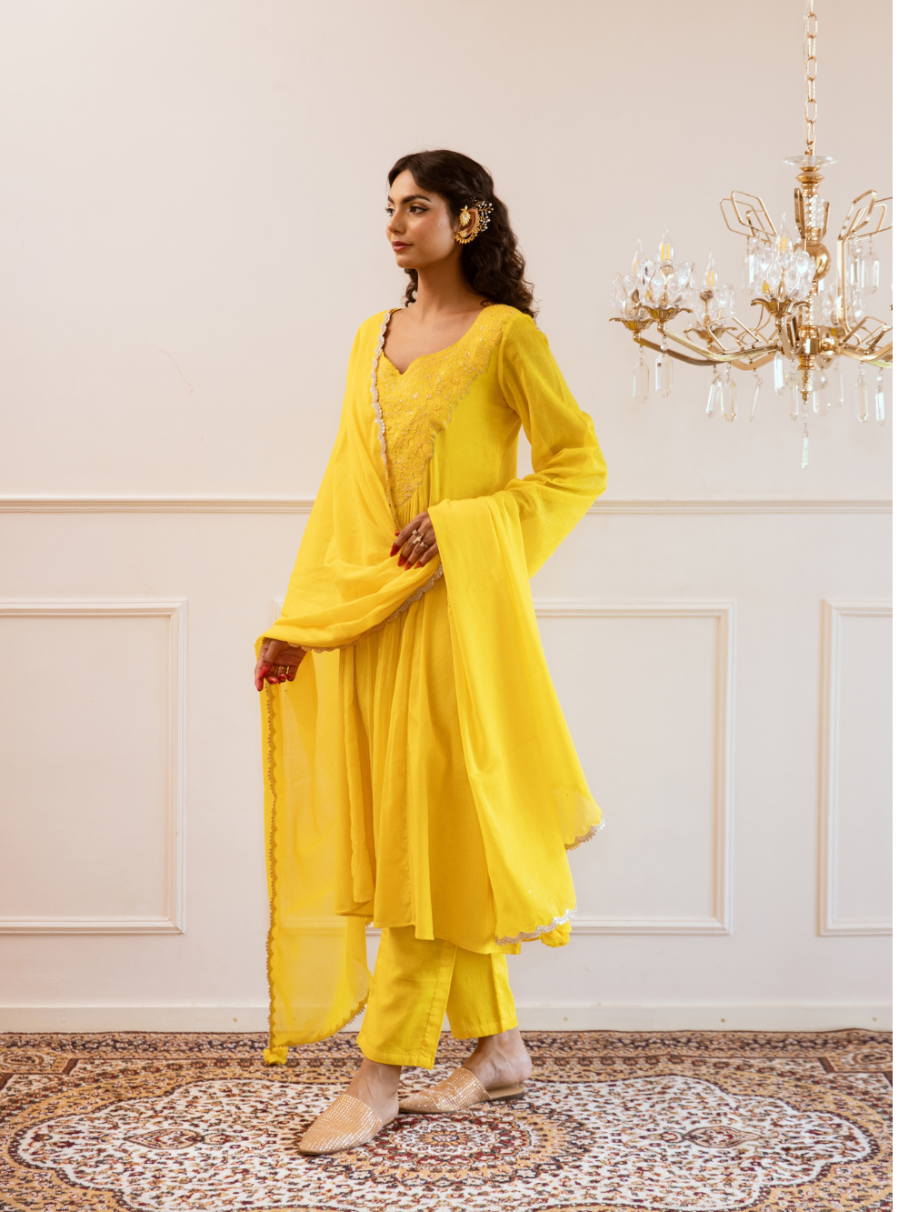 Yellow Yoke Anarkali Suit Set