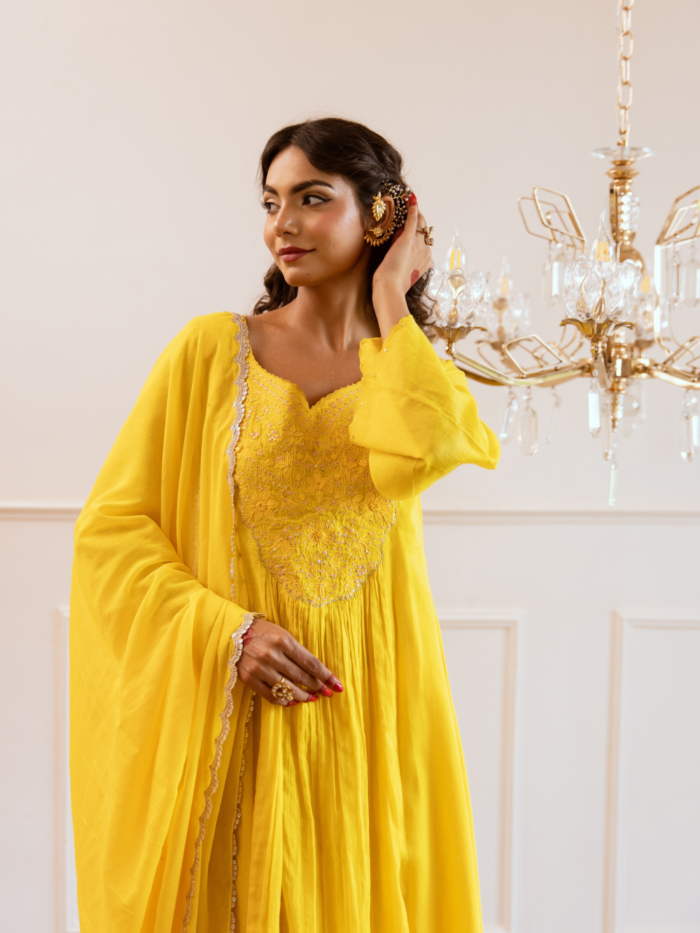 Yellow Yoke Anarkali Suit Set