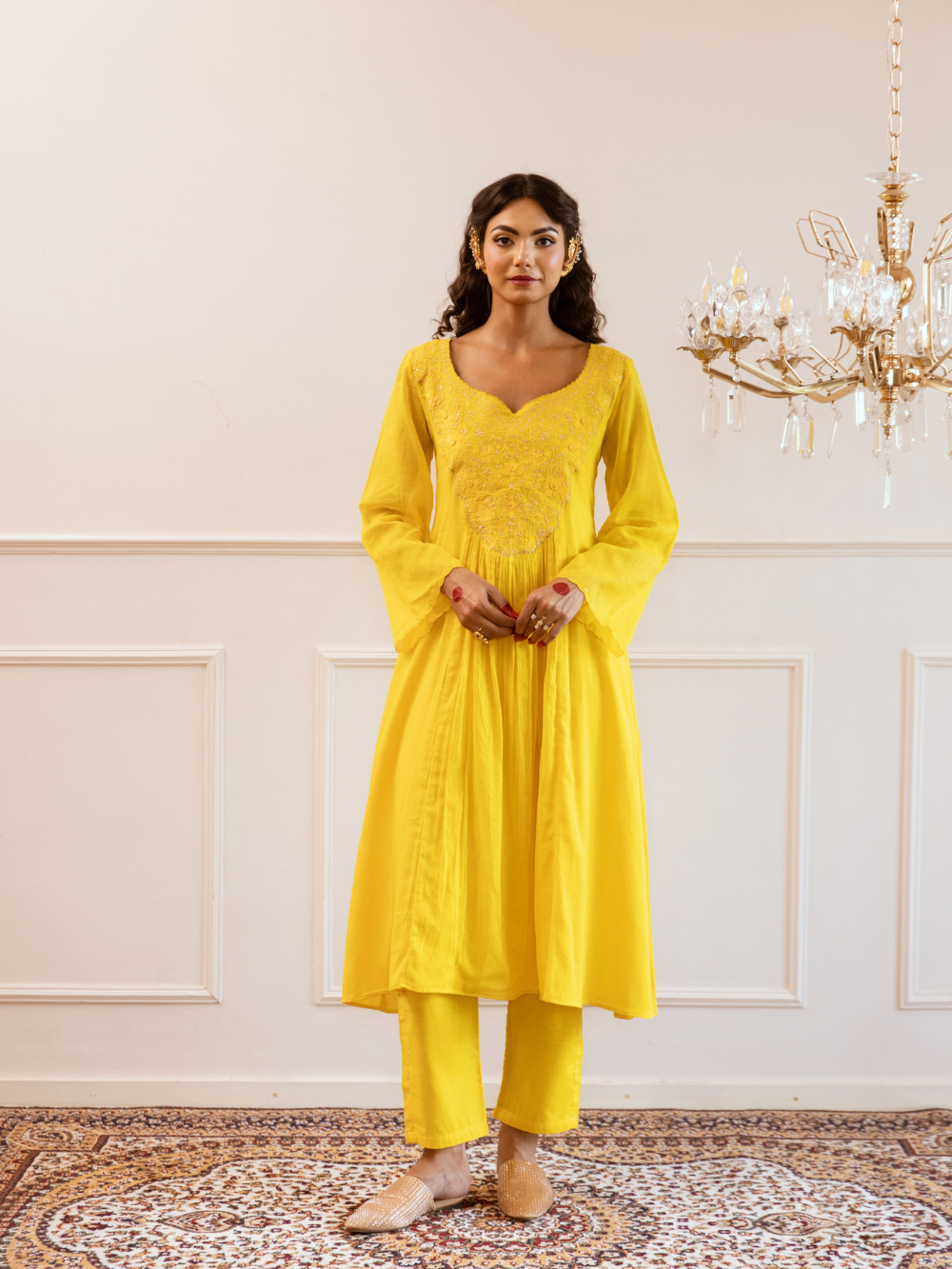 Yellow Yoke Anarkali Suit Set