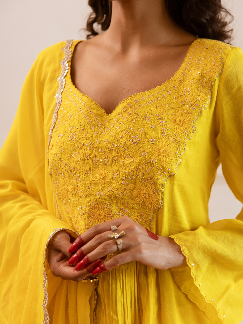 Yellow Yoke Anarkali Suit Set