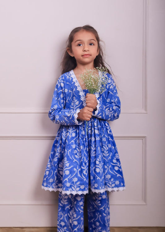 Shop Stunning Blue Printed Lacey Co-Ord Sets for Kids and Baby Girls - JOVI India Kids Wear 