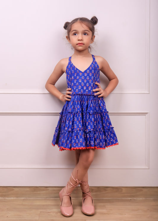 JOVI India Kids Wear - Get Fashionable Navy Blue Tiered Dress for Kids and Baby Girls