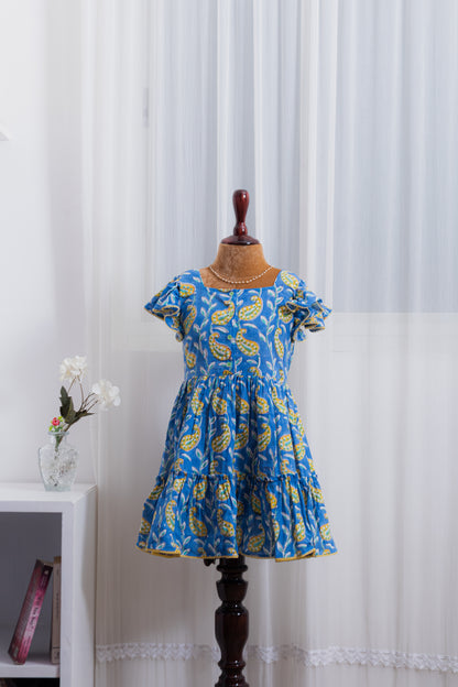 Blue Printed Tiered Dress