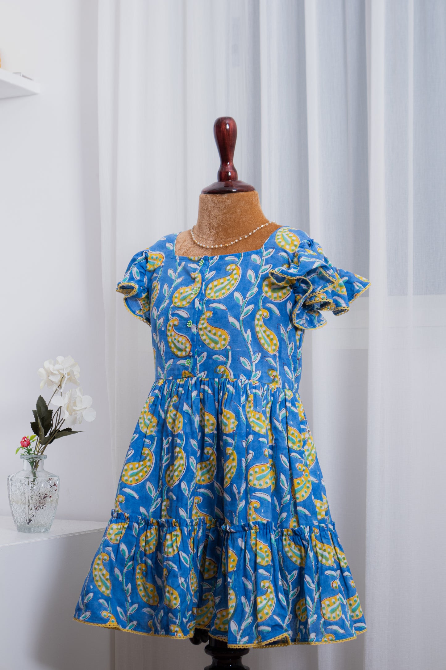 Blue Printed Tiered Dress