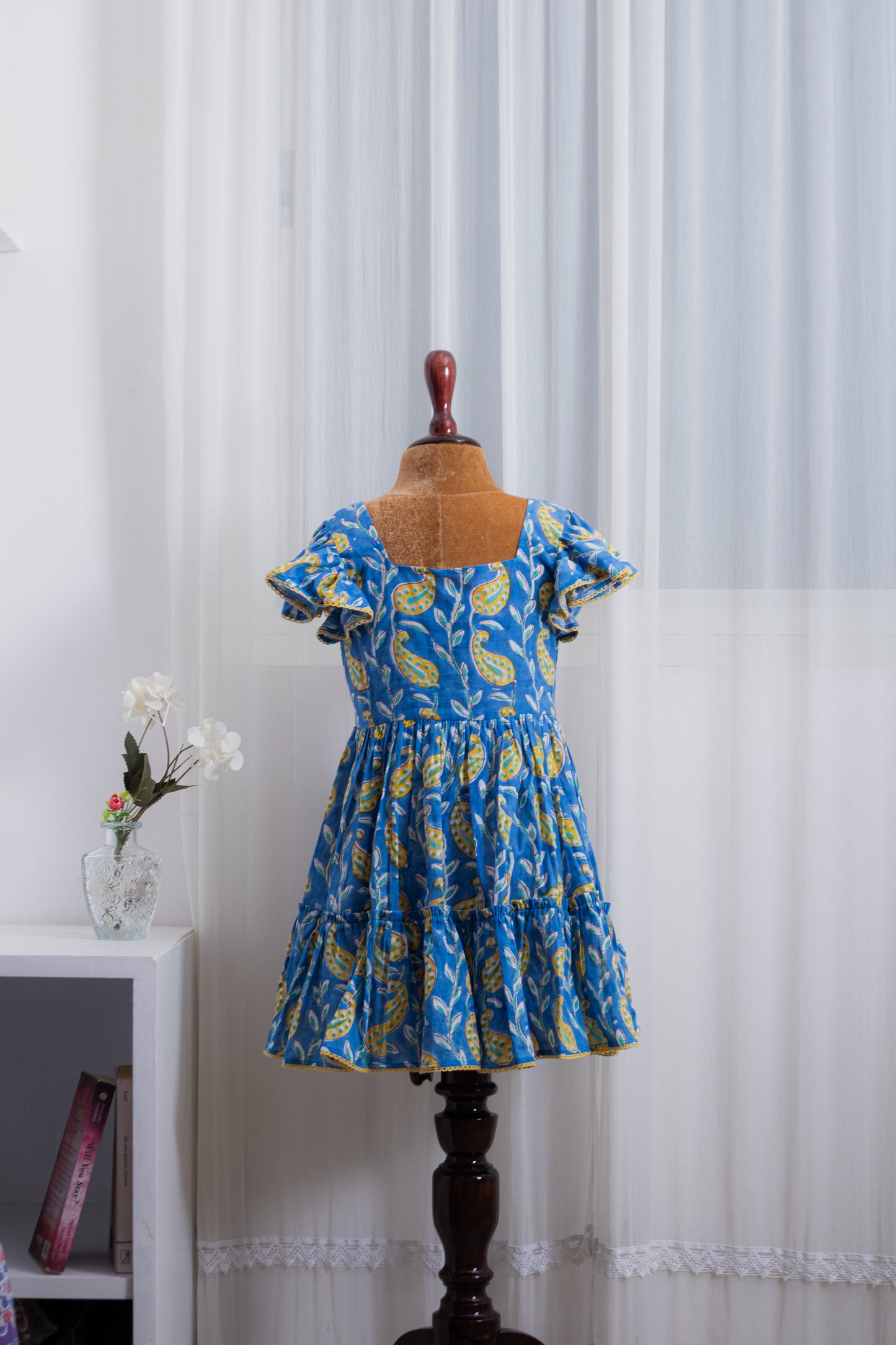 Blue Printed Tiered Dress