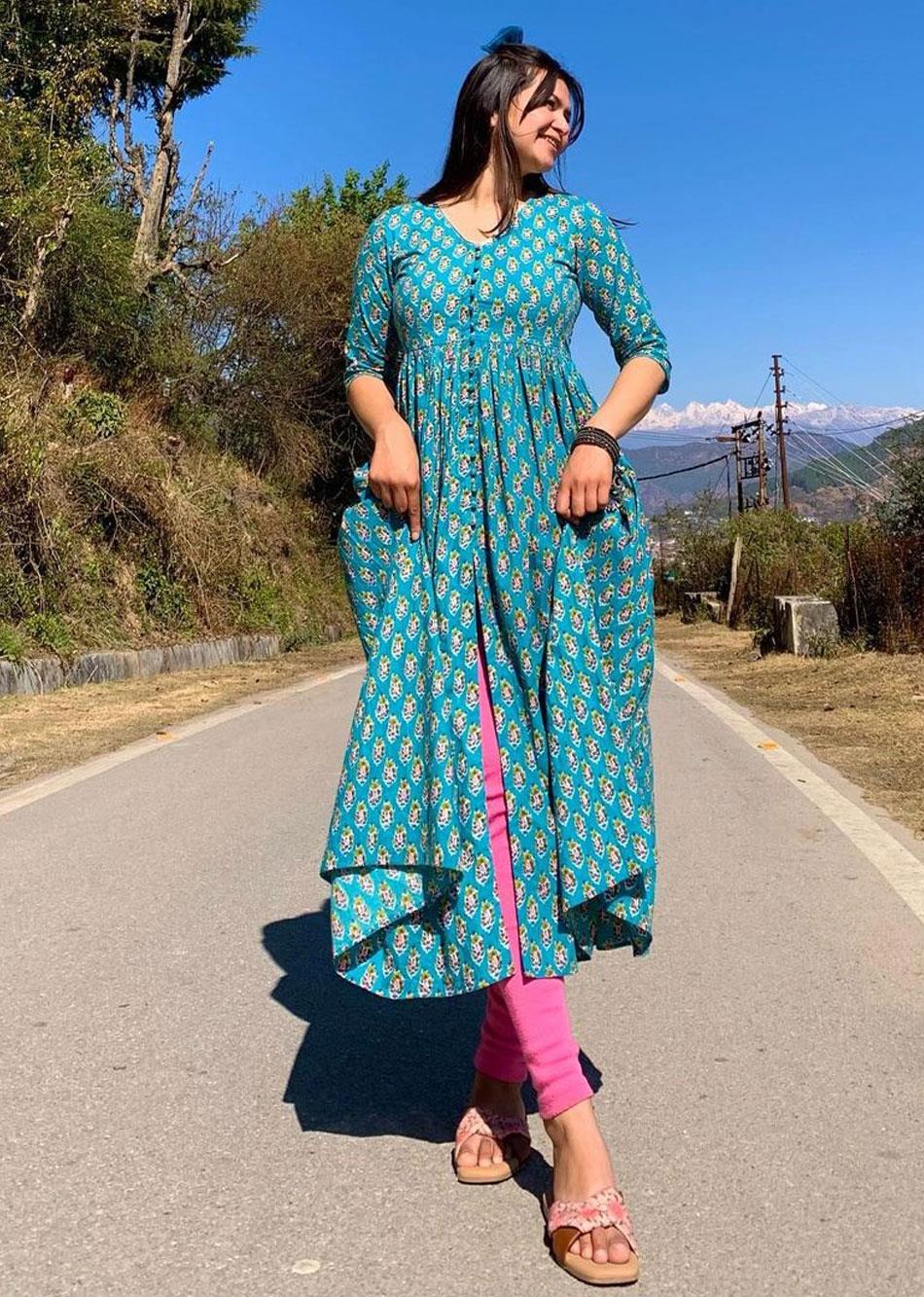  Cotton Printed - Blue Printed Front Slit Kurta - JOVI India