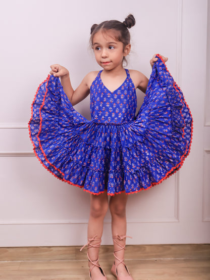 JOVI India Kids Wear - Get Fashionable Navy Blue Tiered Dress for Kids and Baby Girls