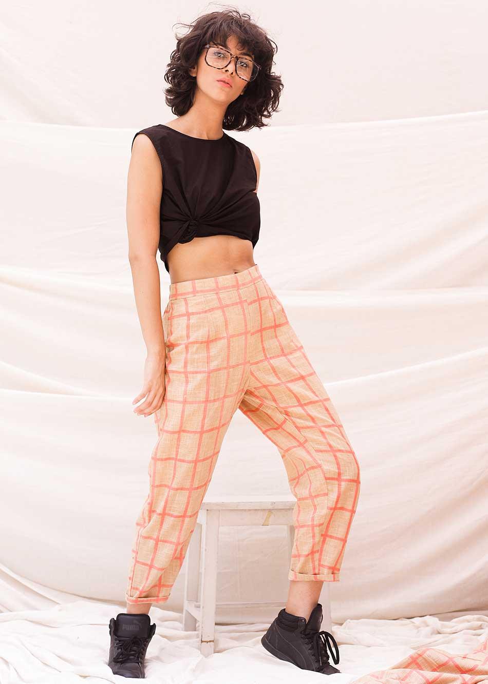 Pink Checks Straight Pants