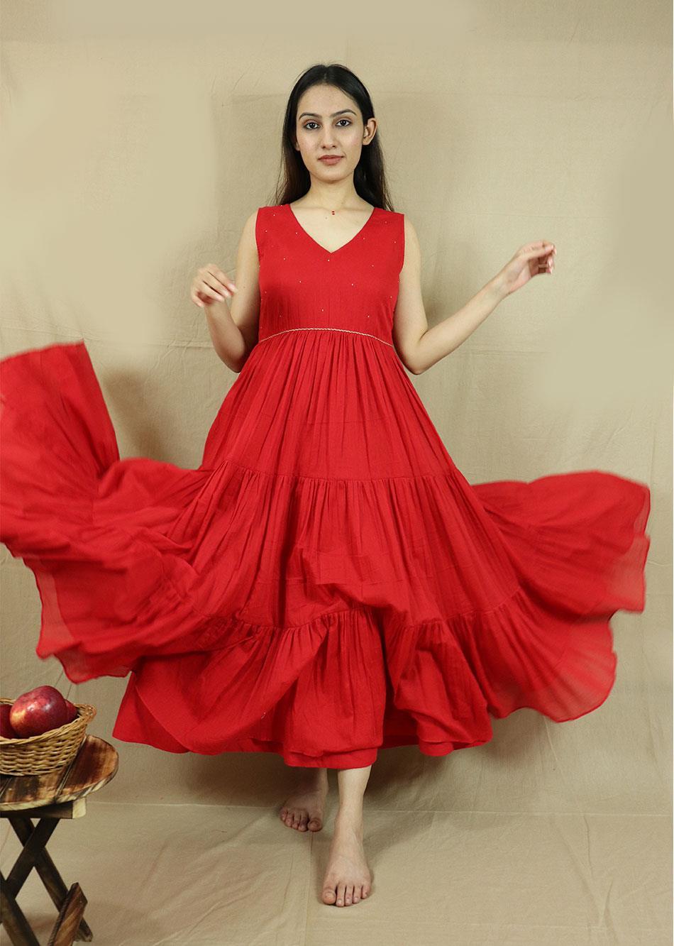 Red Sleeveless Tiered Dress