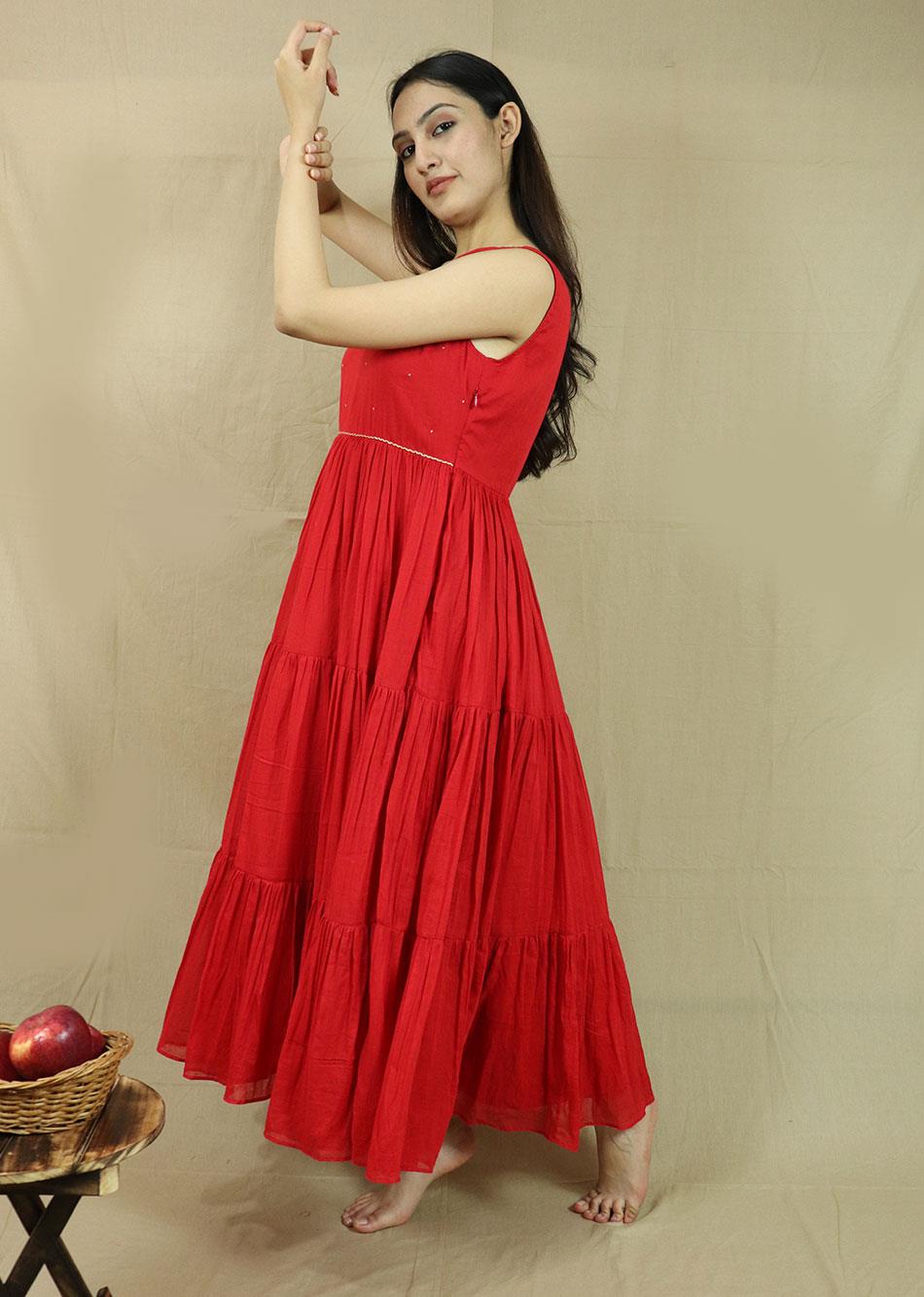 Red Sleeveless Tiered Dress