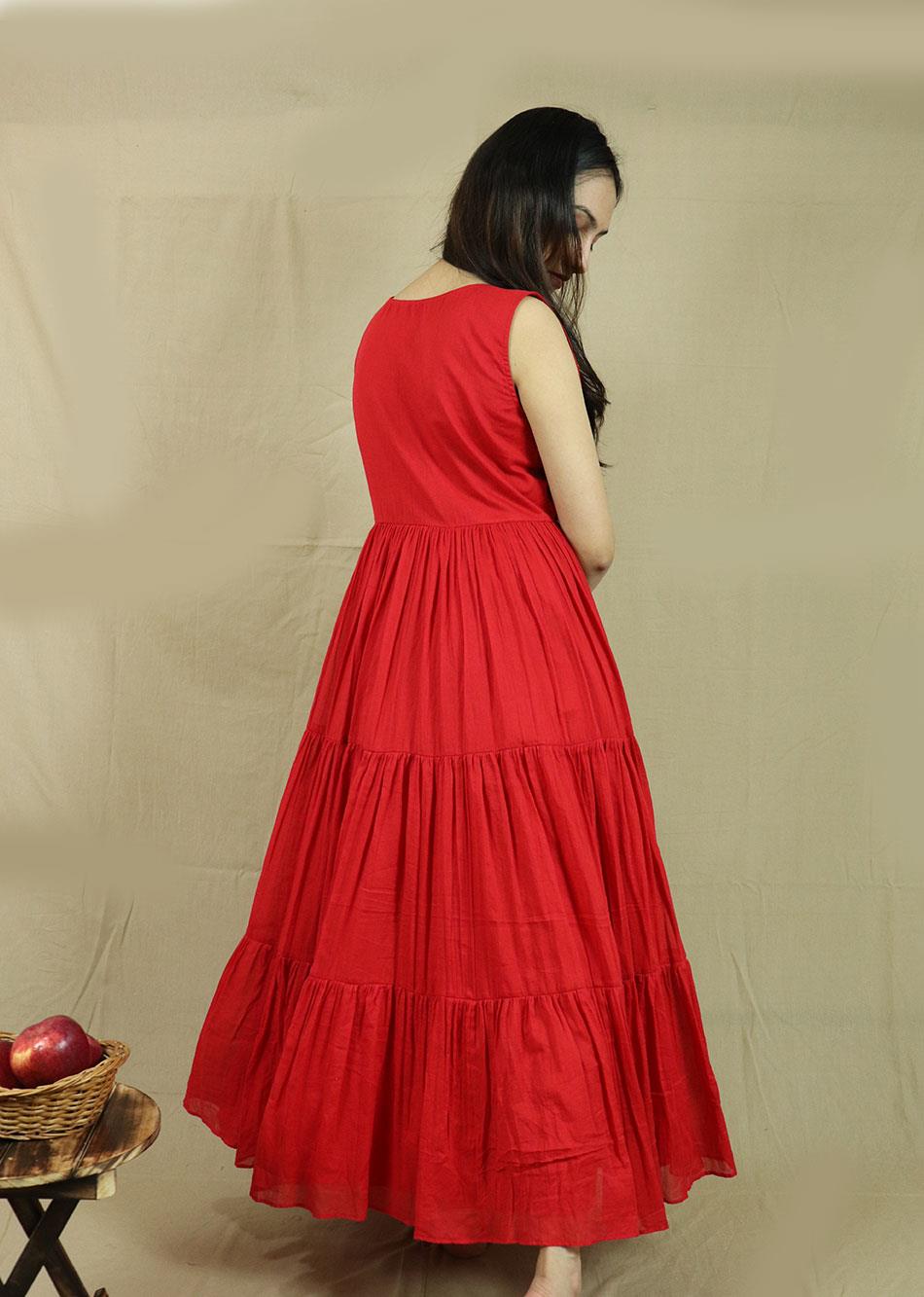 Red Sleeveless Tiered Dress