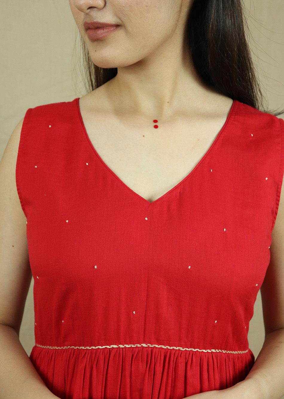 Red Sleeveless Tiered Dress